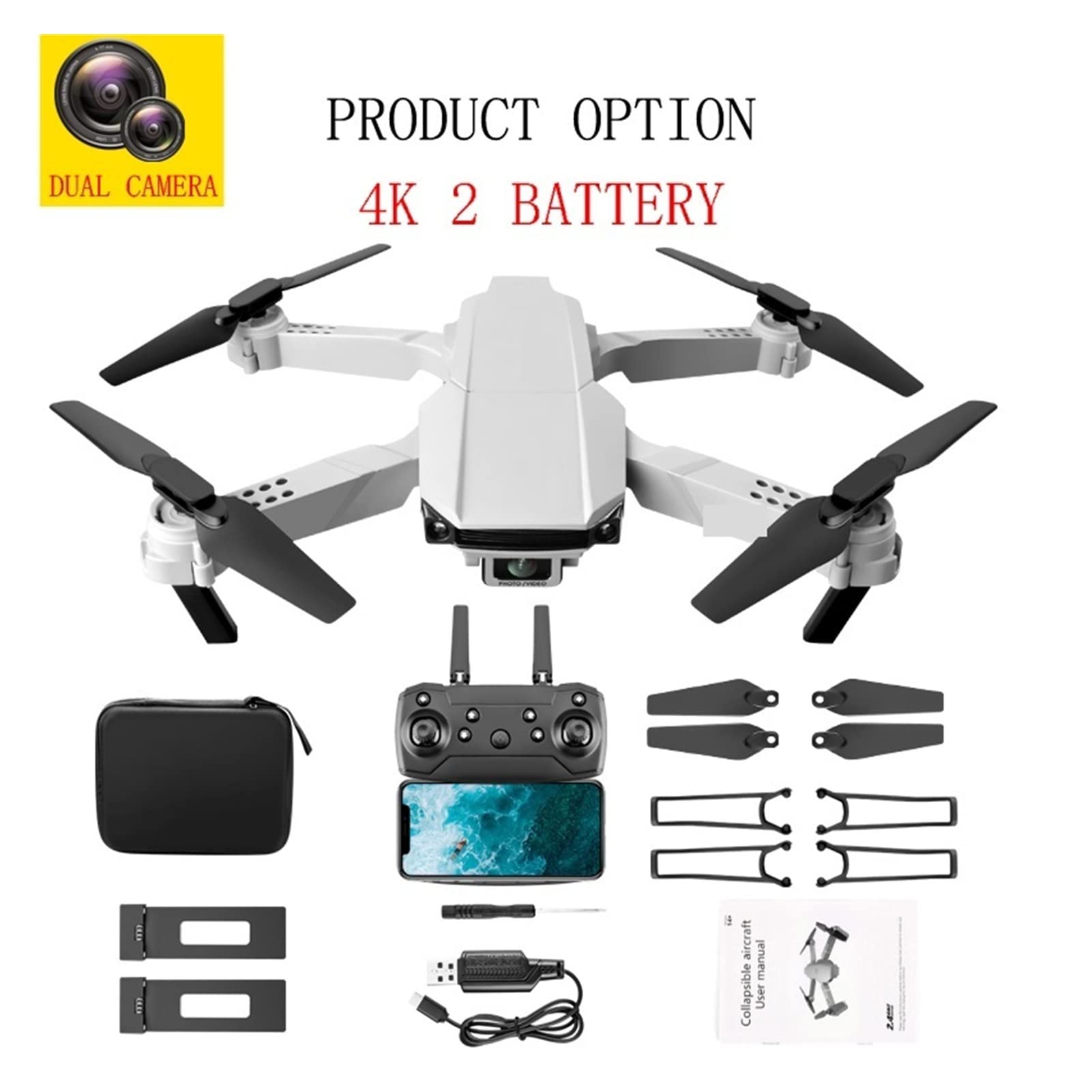 Składany dron Quadcopter Mini Drone 4K Podwójna kamera HD WiFi FPV Stabilne ciśnienie powietrza Zawis Profesjonalny składany quadkopter dla dzieci RC samolot (Kolor: szara torba Dual4K 2B Rozmiar: 1)