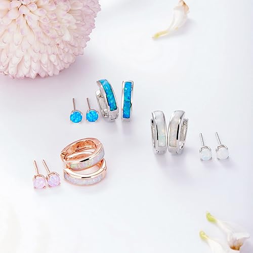 Miniatura 4 de Juego de aros de argolla de ópalo Aros de argollas hipoalergénicos pequeños para mujeres y niñas que tienen orejas sensibles