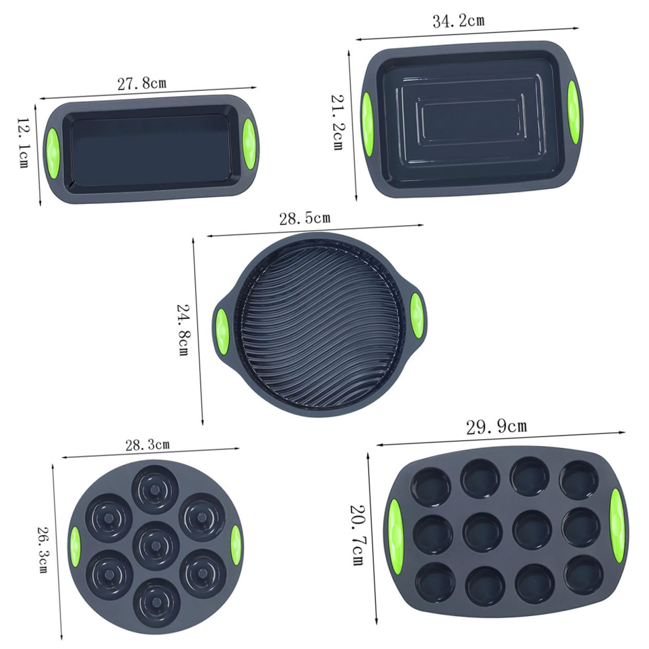 Tofficu Kit Cocina Silicona 5 Moldes para Hornear Pasteles y Pan Molde Resistente a Temperaturas Extremas para Repostería y Cocina Diaria