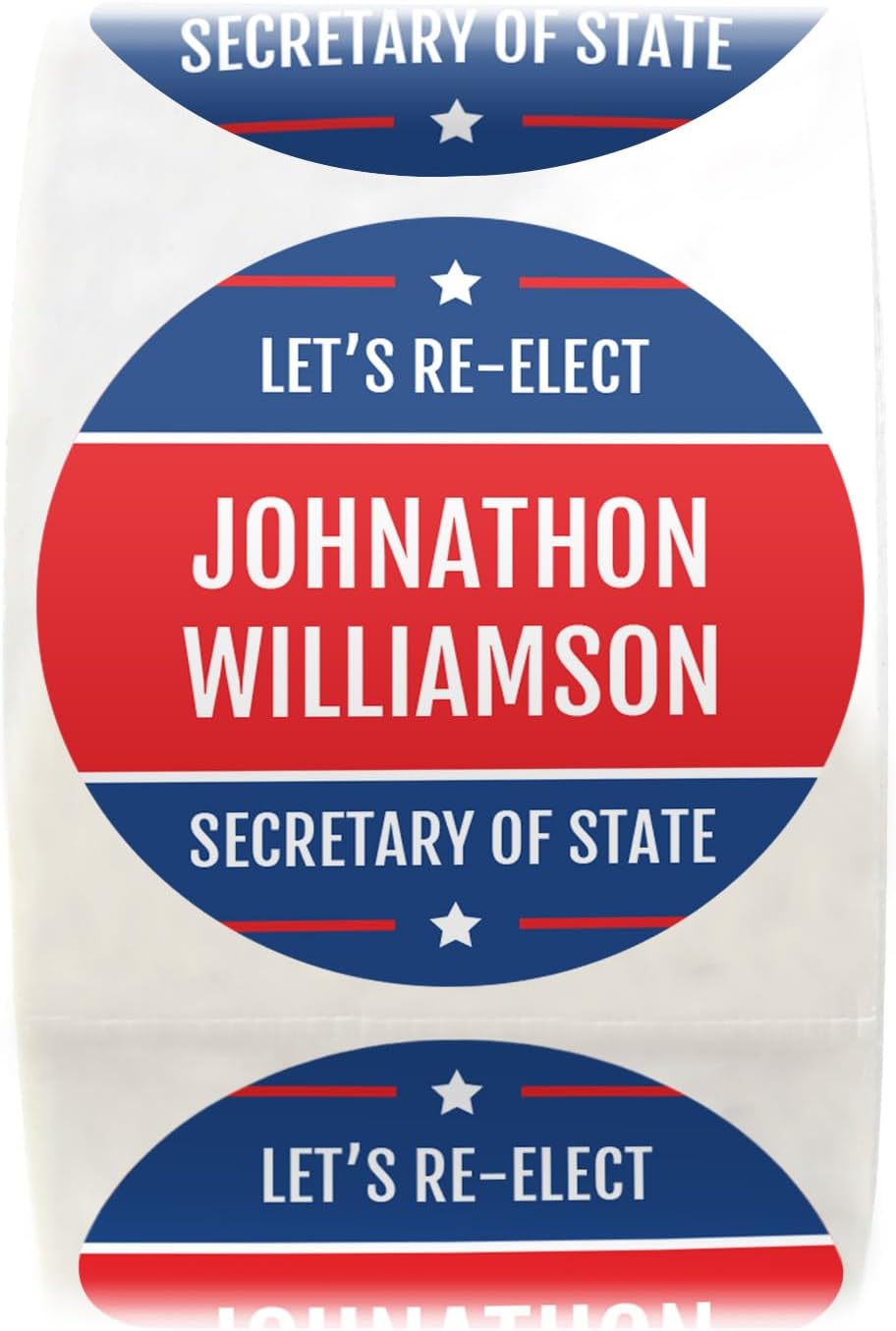 Personalized Vote Stickers/Roll of 500 Custom Voting Labels / 2" Round Red White Blue Patriotic Design/Local Election Generic Campaign Ballot Decals/Made in The USA