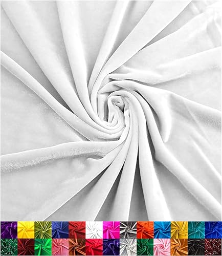 Miniatura 1 de Tela de terciopelo elástico  Lujo y suave  Tela de terciopelo  Rollo de 60 pulgadas de ancho  10% elastano  Costura, ropa, tapicería (blanco, 1