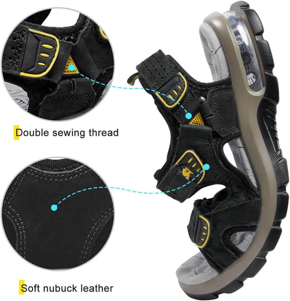 CAMEL CROWN Men's Leather Sandals for Hiking Walking Beach Treads Water Athletic Outdoor with Premium Air Cushion | Waterproof - Image 4