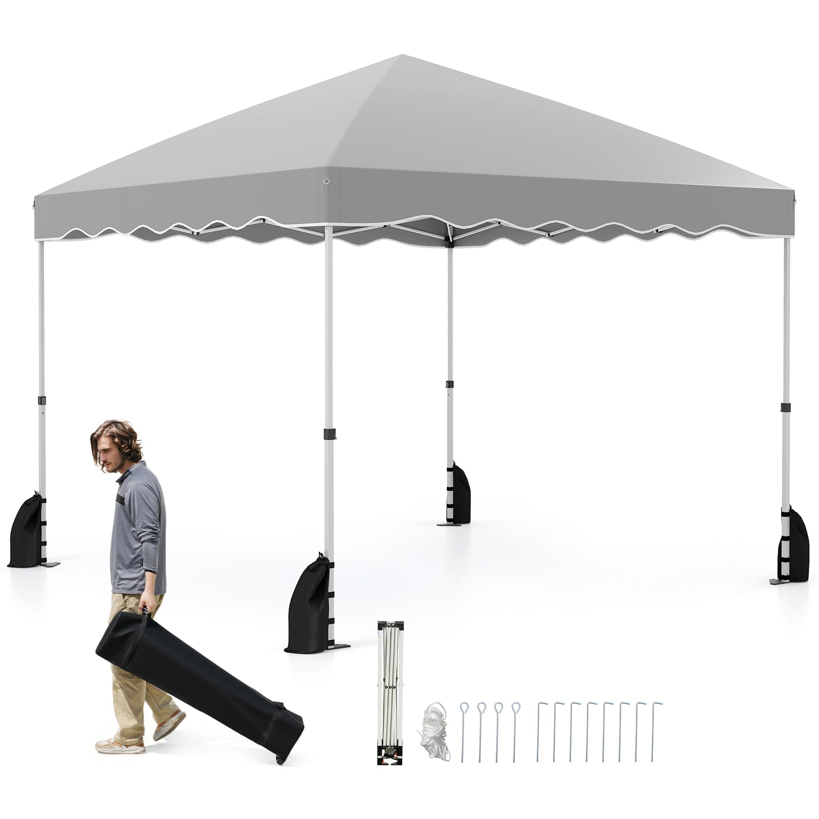 Goplus 10x10 FT Pop Up Canopy, Easy Up UPF50+ Outdoor Shade Canopy with Wheeled Bag, 8 Stakes, 4 Anchors, 4 Wind Ropes, 4 Sandbags, Portable Patio Canopy Tent for Party Camping Event