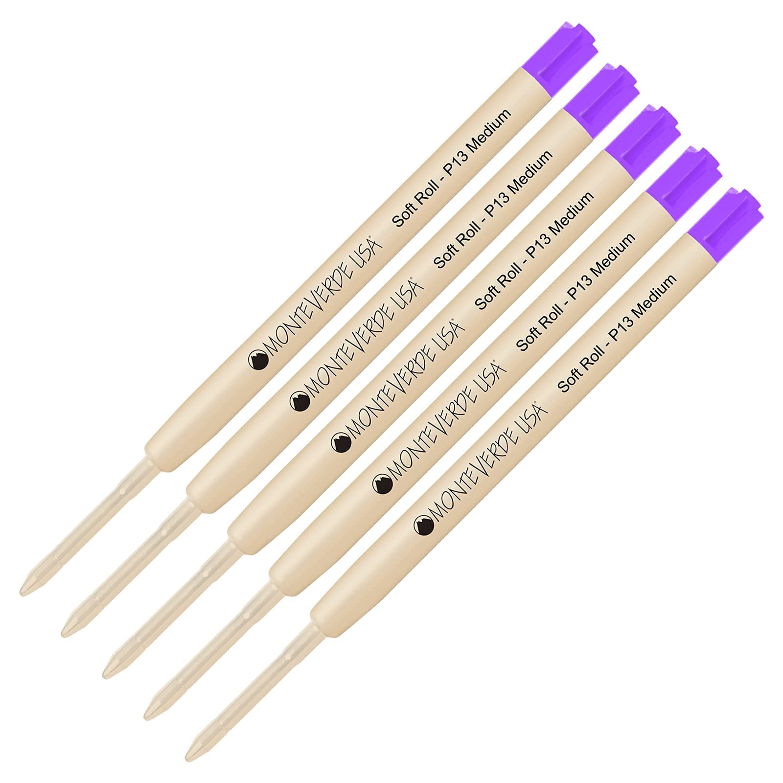 Lanier Combo Pack - 5 Pack - Monteverde® SoftRoll™ Ballpoint P13 Paste Ink Refill Compatible with Most Parker® Style Ballpoint Pens - Purple (Medium Tip 0.7mm)