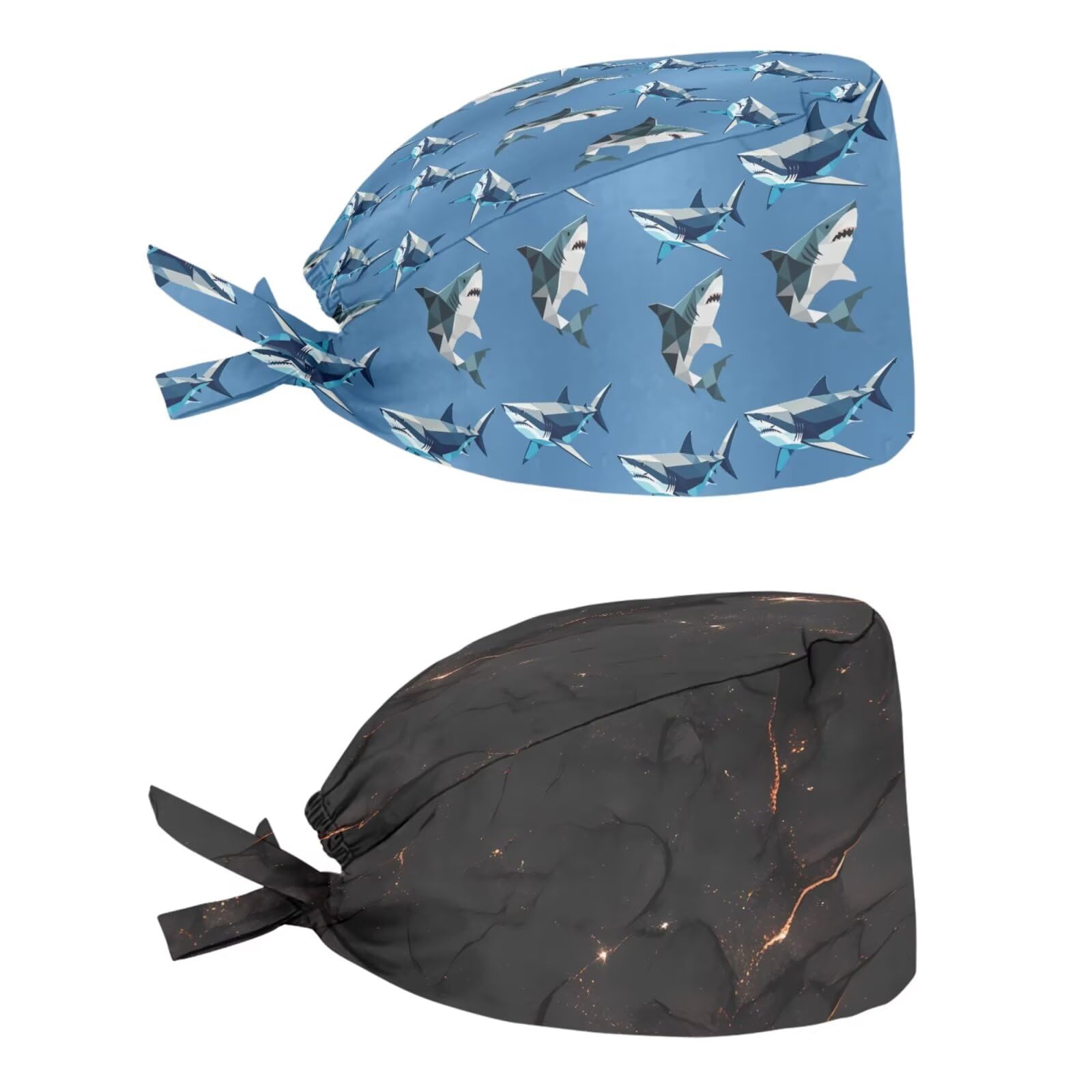 2 Pack Scrub Cap with Sweatband Adjustable Tie Back Turban Hat Headgear Beanie for Women Men Working Cap