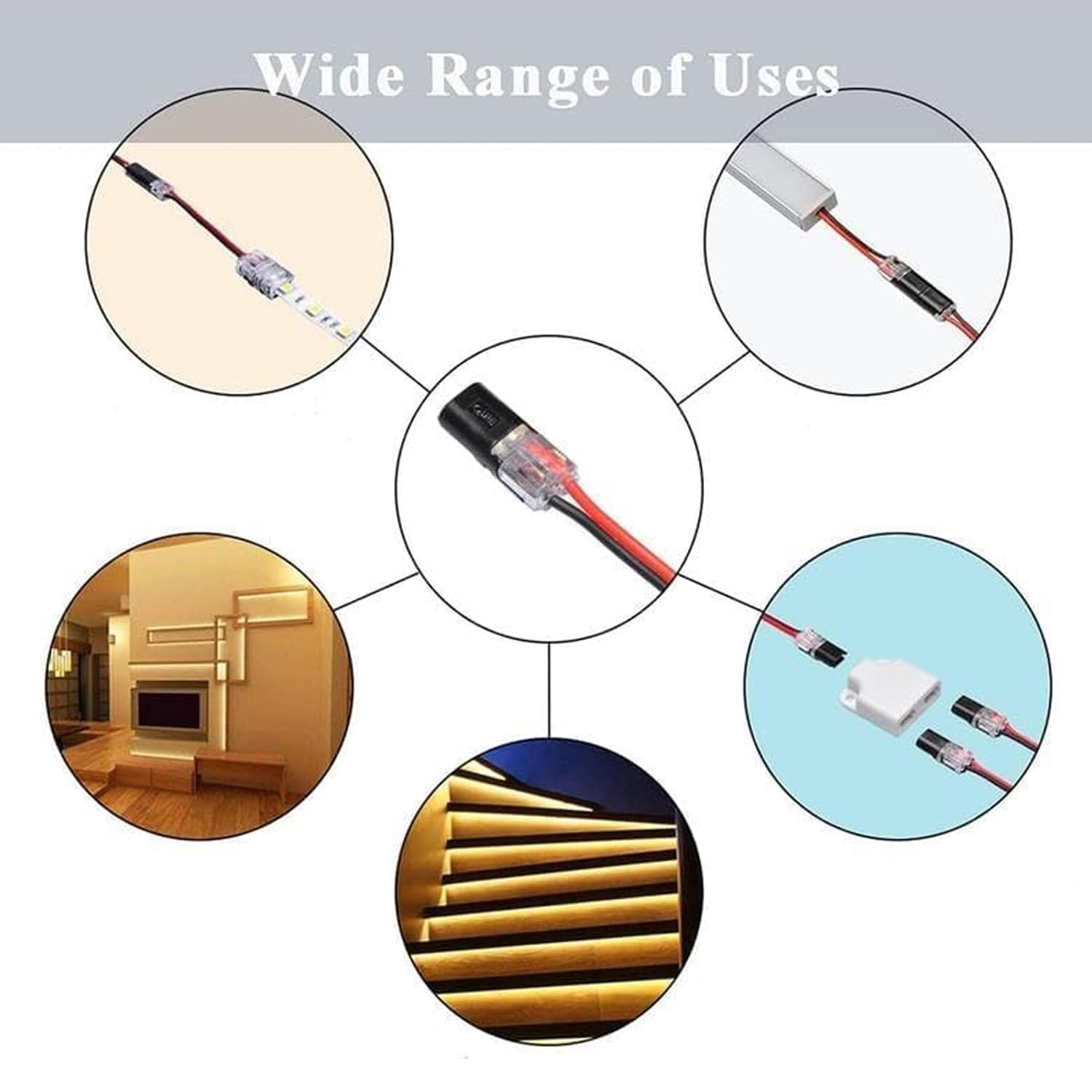 100 Pcs Double Wire Plug in Connector with Locking Buckle, Quick-Clip Fasteners Multi-Purpose Snap-On Blocks for Strip Lights DIY Crafting, Low-Voltage Decor & Model Kits 2 Pin - 5