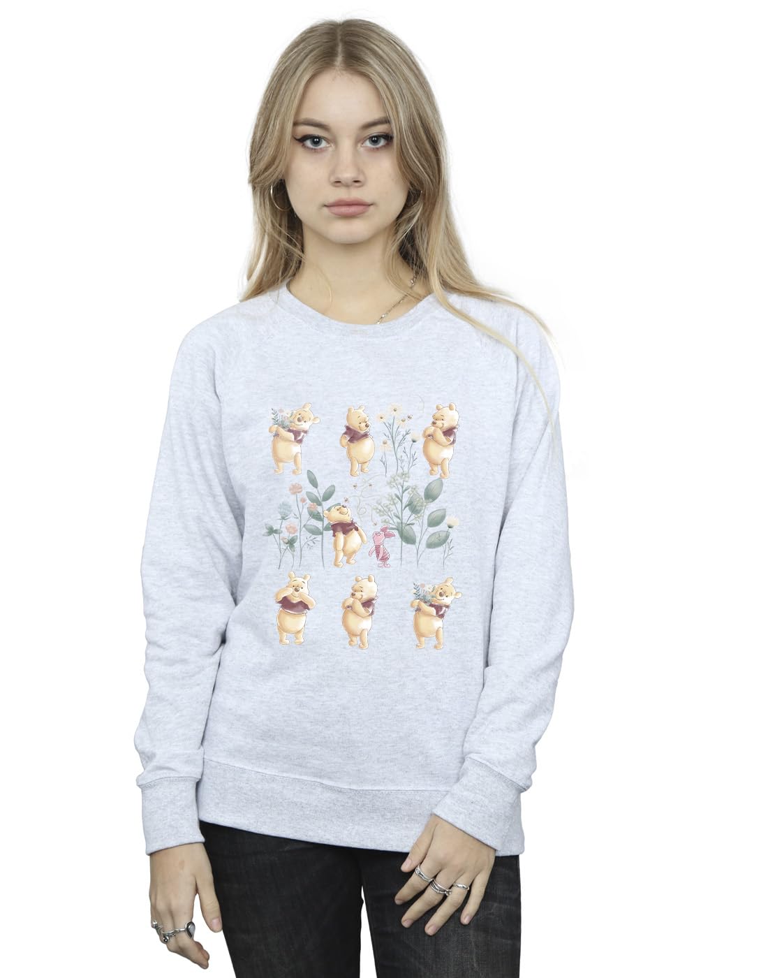 Absolute Cult Women's Sport Grey Disney Winnie The Pooh Flower Heart Sweatshirt XXX-Large