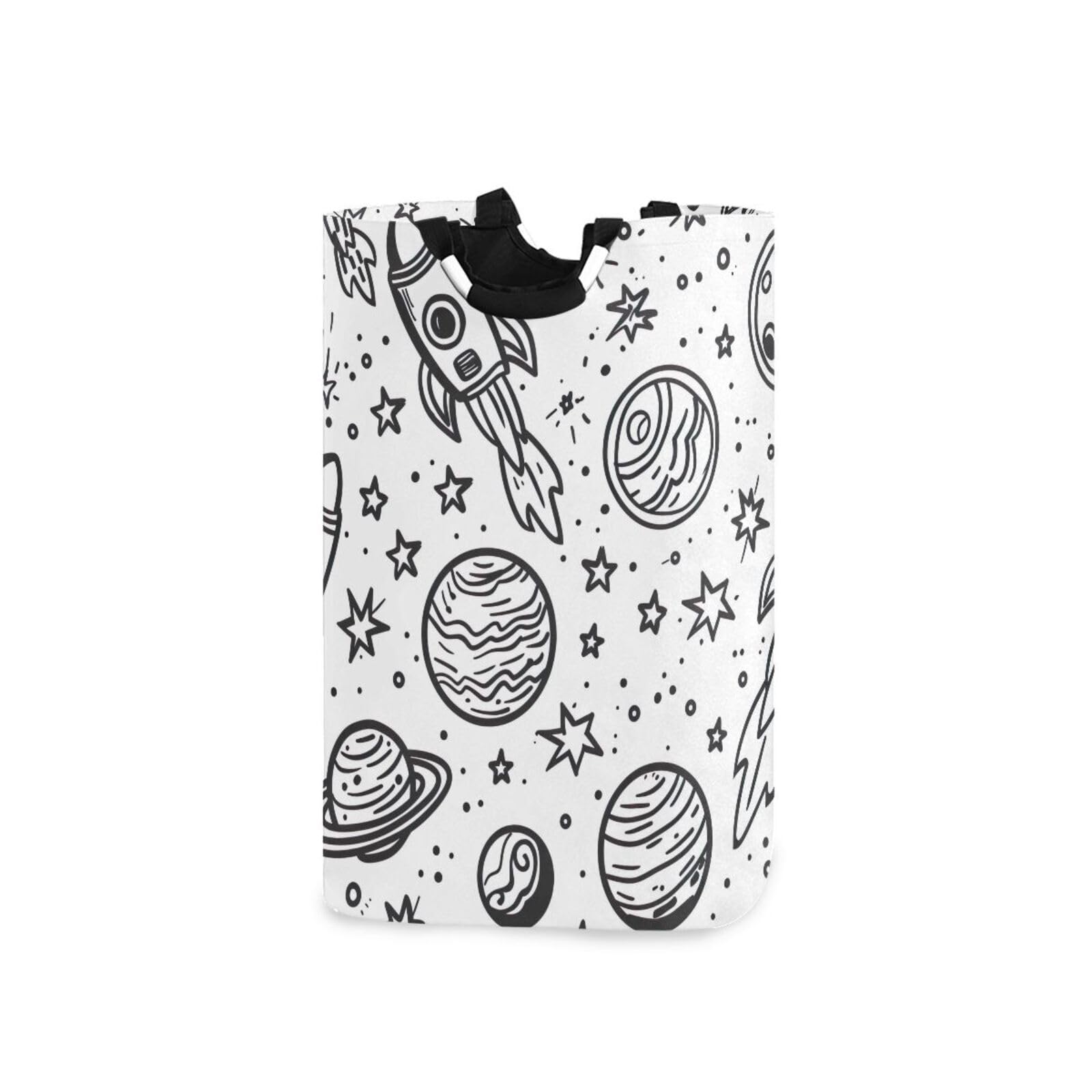Jihqo Laundry Hamper Basket Cartoon Planets Pattern Collapsible Nursery Storage Bin Waterproof Clothing Baskets for Home Bedroom Bathroom Washing Room
