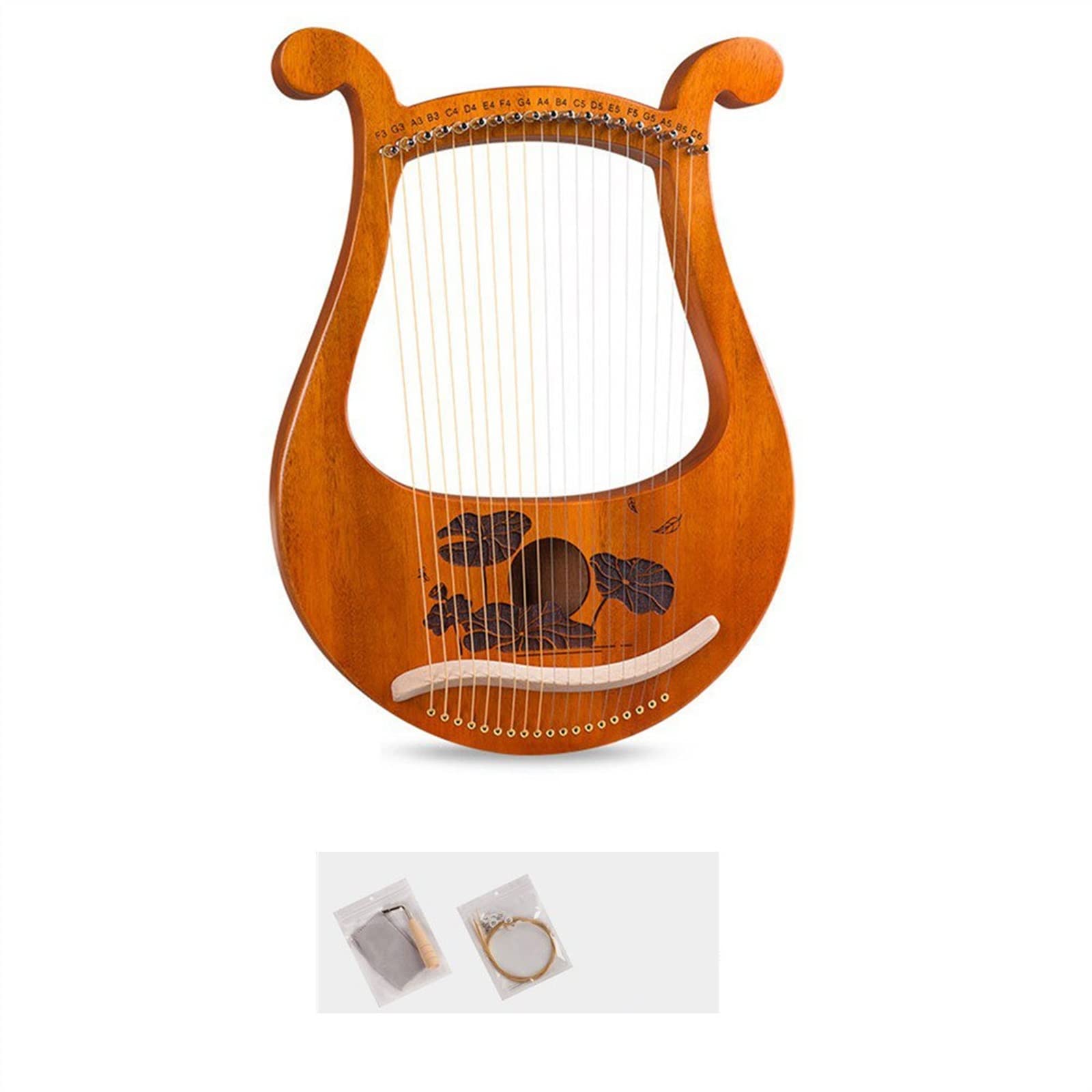 Harpe Lyre À 19 Cordes en Acajou avec Clé De Réglage et Cordes De Rechange