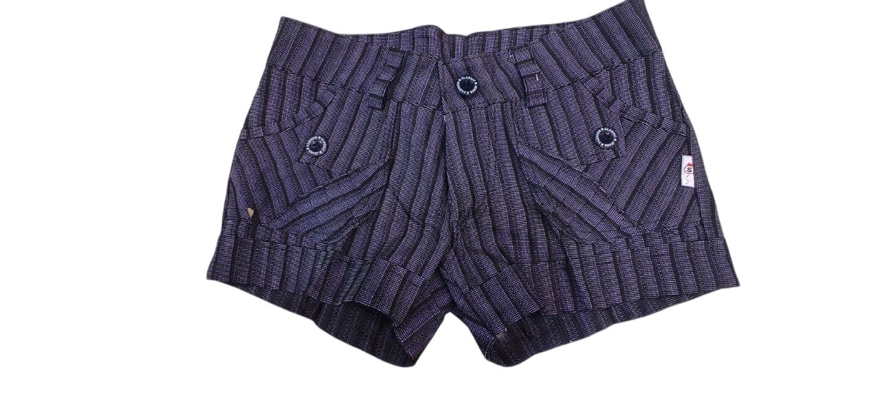 Women's Cotton Blended Striped Shorts, Dark Blue, Casual Summer Style with Button Detail,Size 32-picture-22