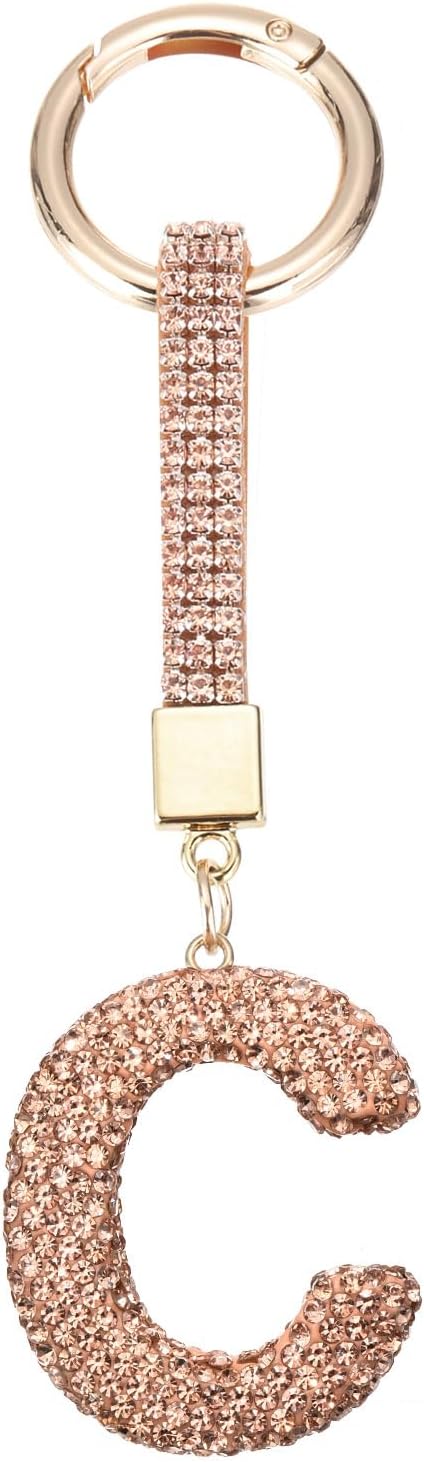 MECCANIXITY Bling Car Letter Charm, Car Rear View Mirror Charm Gold Initial Letter Interior Decoration Hanging Crystal Ornaments for Women, Bags DIY, C