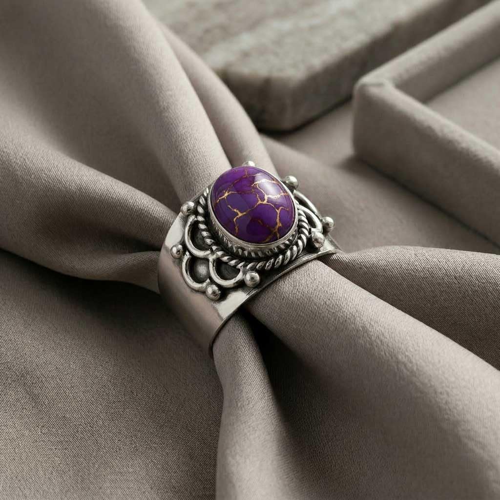 JEWELOPORIUM Natural Gemstone Ring For Women Turquoise, Carnelian, Amethyst, Rose Quartz Oval Boho 925 Sterling Silver Overlay Handmade Jewelry