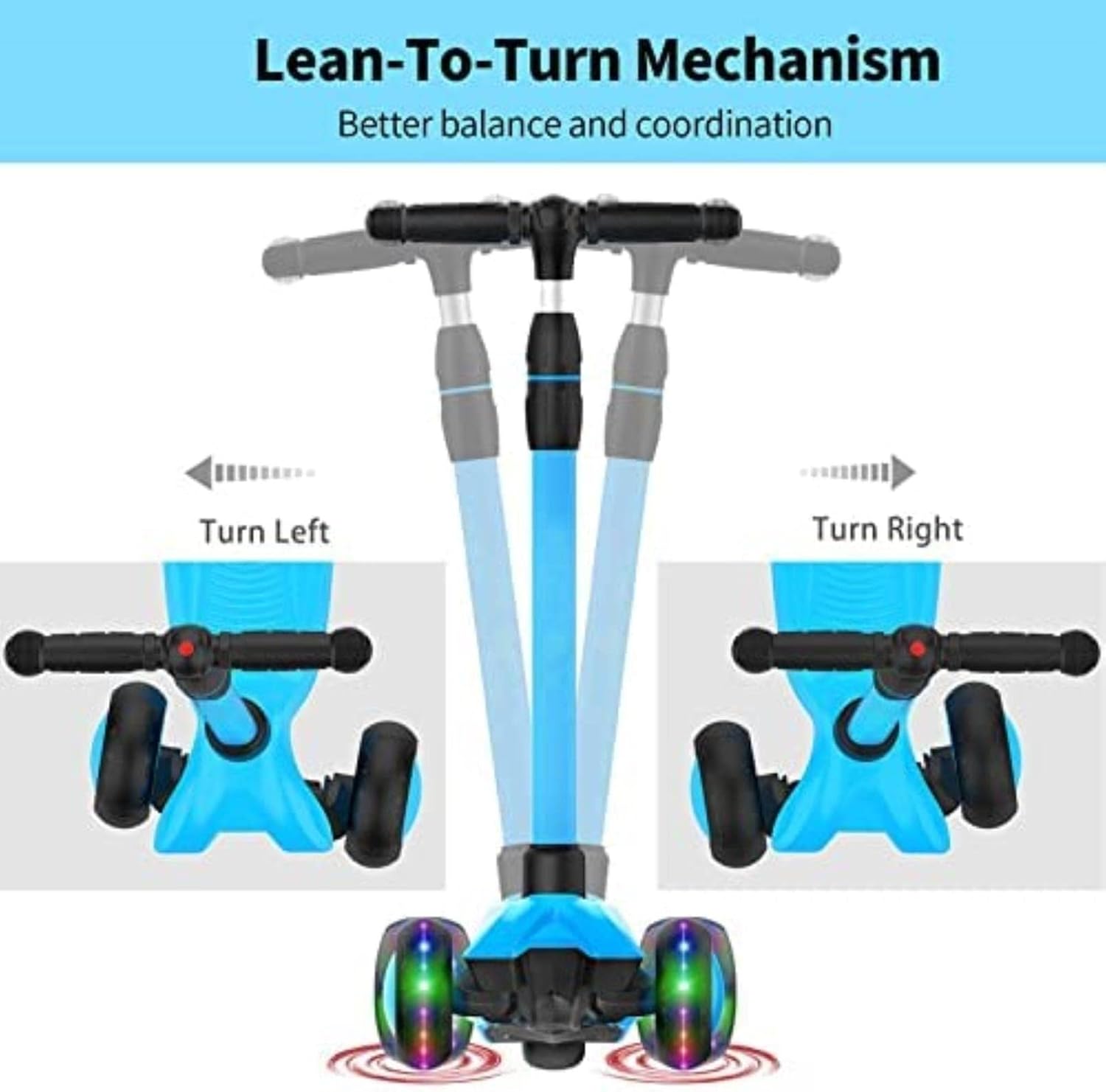 3-Wheeled Push Scooter with Extra - Wide PU Light-Up Wheels Any Height Adjustable Handlebar and Strong Thick Deck for Children from 3-12yrs