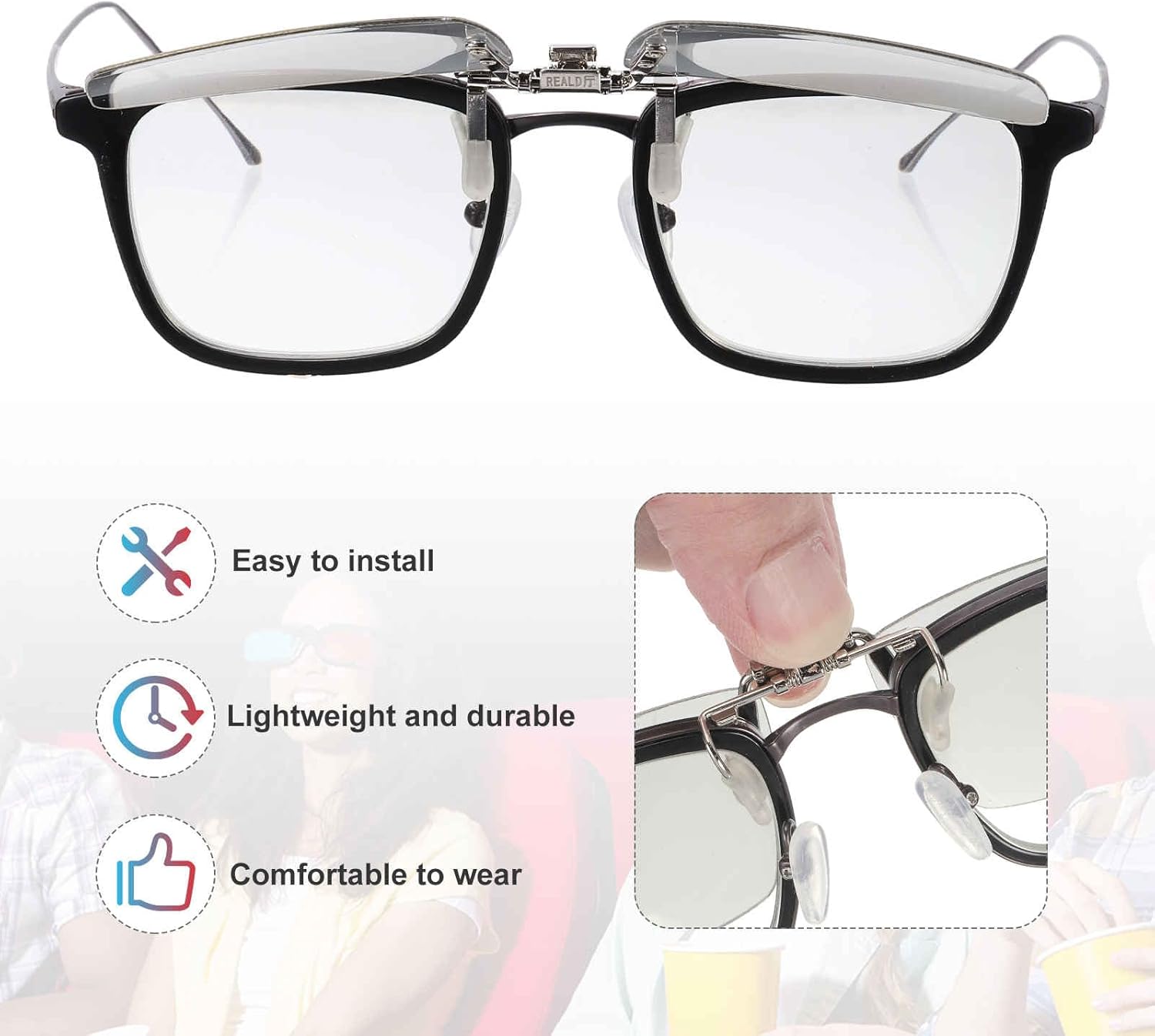 MECCANIXITY 2 Pcs Polarized Clip-on 3D Glasses, Passive Square 3D Viewing Glasses Frames for Image Maximum Movies Theater Games TV Photo Projector (Metal Clip)