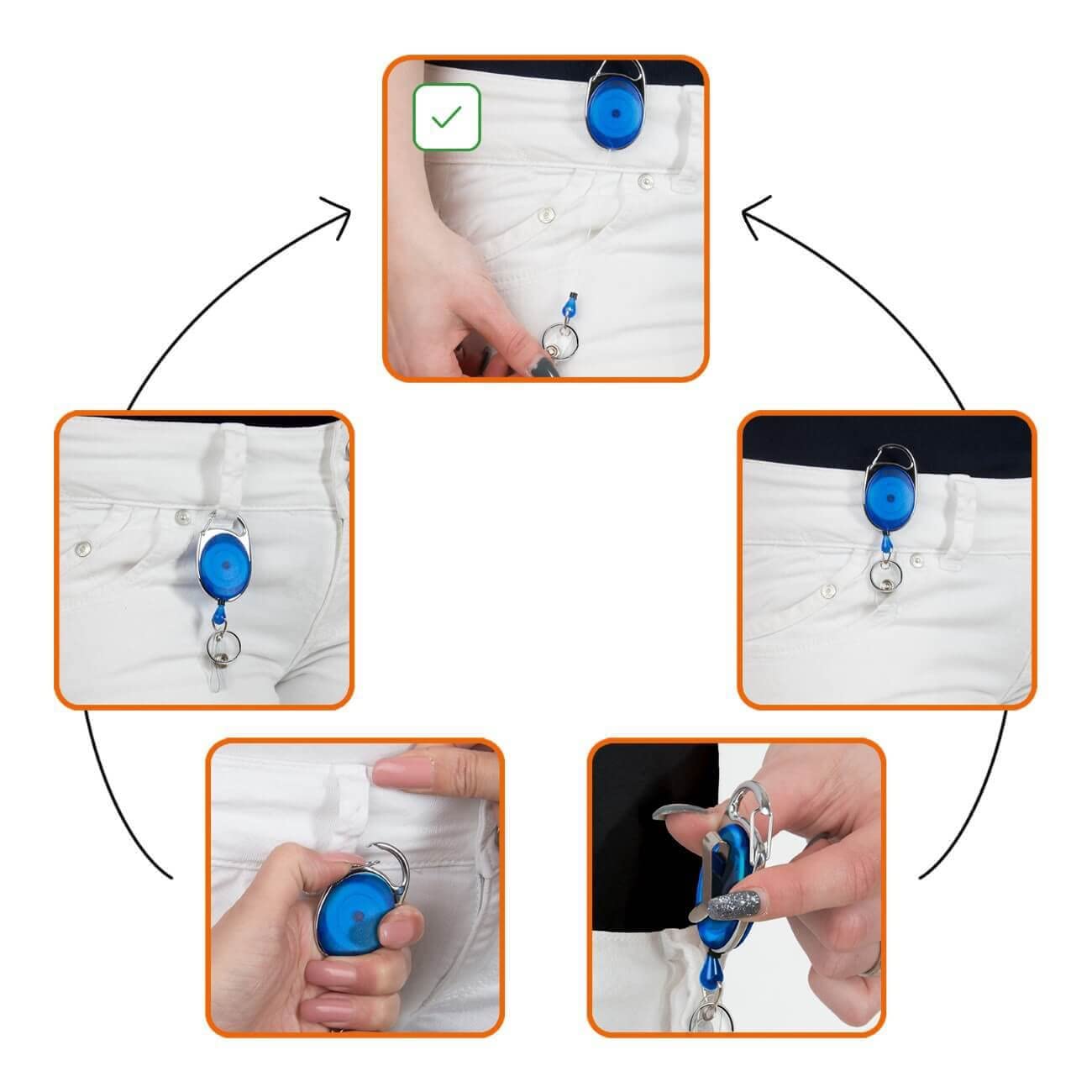 EOTW 4 portachiavi retrattile, porta badge con portachiavi da 70 cm, corda in acciaio, gancio a moschettone, anello portachiavi per porta carte, clip per cintura e chiavi, 10 oZ