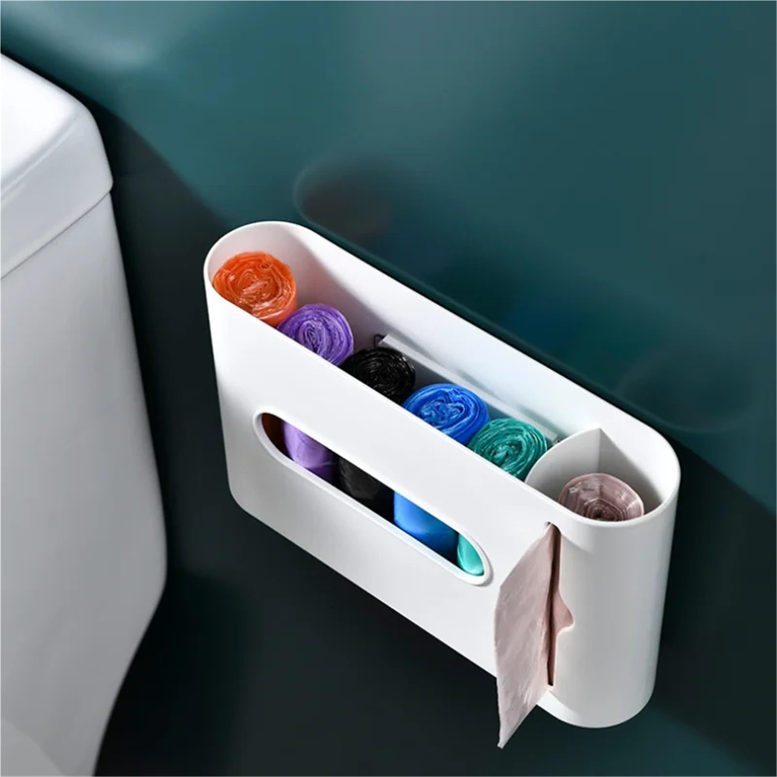 Caja de Almacenamiento Bolsas Basura no Perforada, dispensador plástico montado en la Pared, Caja for baño y Cocina, 2 uds