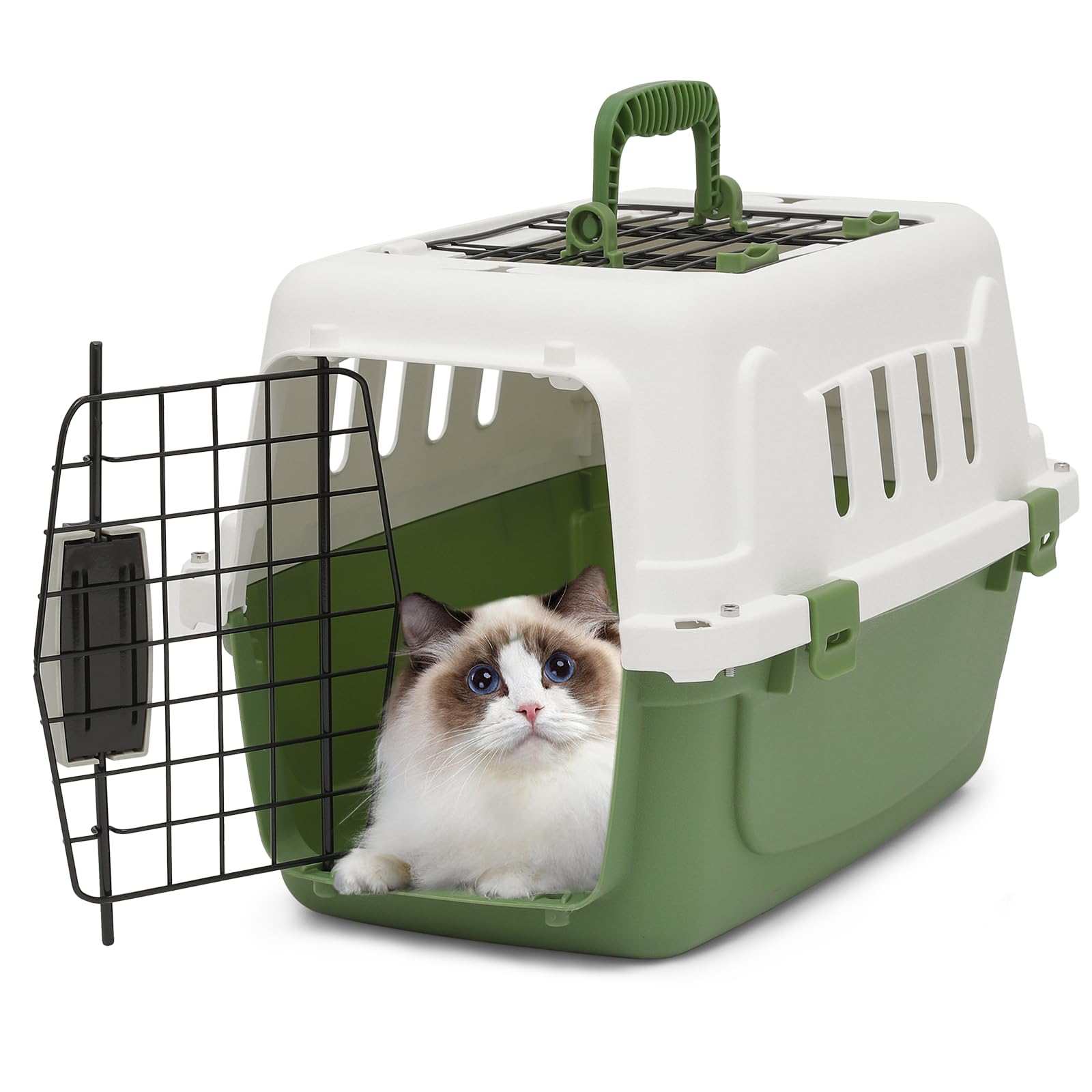 Athena Collection 18" Hard-Sided Travel Pet Carrier for Small Dogs and Cats, Plastic Dog Carriers with 2-Door Top & Front Load, Ventilation, Security Lock, Cat Dog Carrier for Pet, up to 10lbs, Green