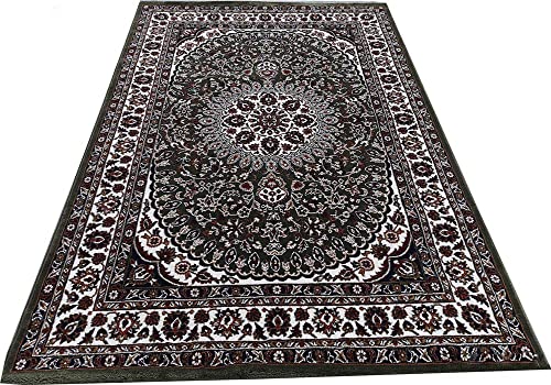Image of Kashmiri Traditional Design Wool & Wool Blend Carpet with 12 MM Pile Height 8x11 Feet Green Colour