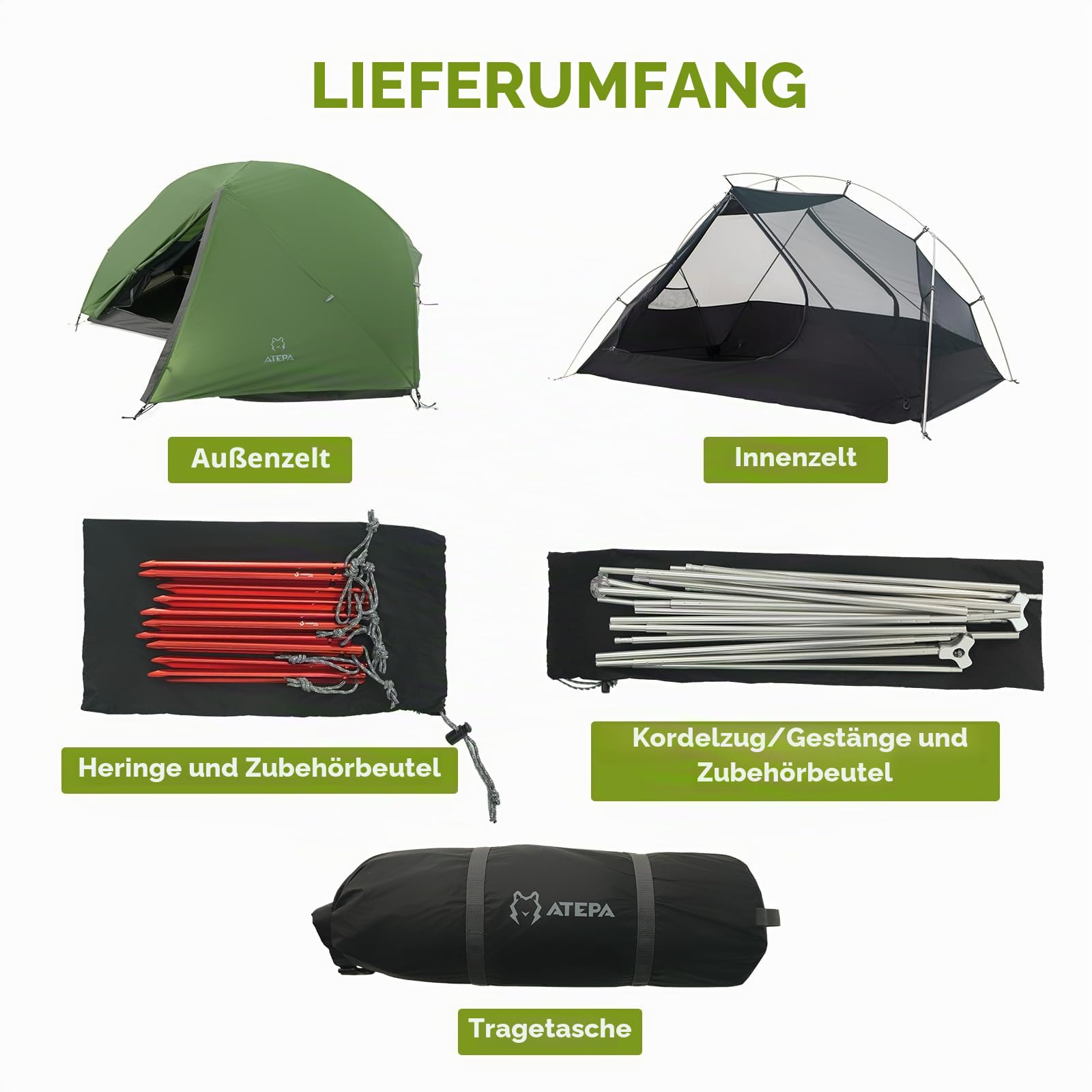 ATEPA 1 Person Ultraleicht Rucksackzelt Wasserdicht Einzelperson Camping Zelt Doppelschicht Solo Zelt für Camping Wandern Rucksackreisen