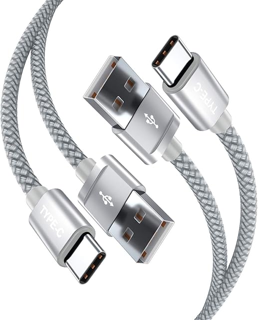 BASESAILOR USB Type C Charger Cable 2M/2Pack,Nylon Charging Cord for Kindle Fire HD 10 9th 2019,8 10th 2020,7 12th 2022,Samsung Galaxy S22 S21 S20 S10 S9,Note 10 20,Z Flip Fold 4,Tab S6 S7 A7 Lite S8