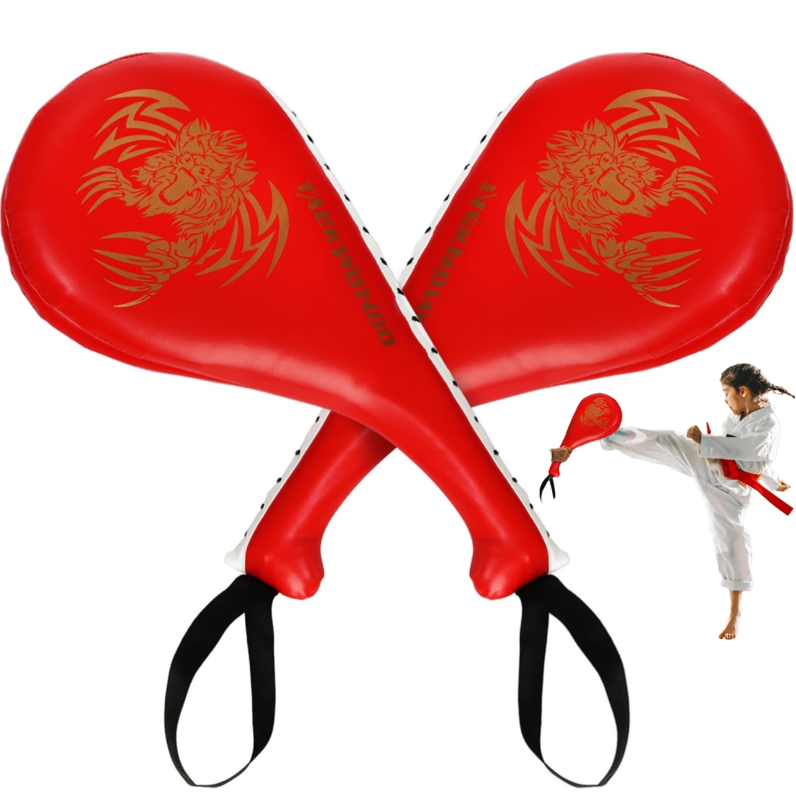 2 Pack Taekwondo Kick Pads, 15 x 7.5 x 2 inch Double Kicking Target Paddles, PU Leather Martial Arts Training Pad, TKD Strike Kickboxing Punching Sparring Equipment for Youth Adult