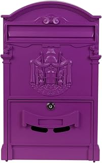 Post Box Wall Mount Locking Mailbox Vintage Lockable Metal Mailboxe Large Capacity Postbox Security Mail Letter Post Box Outdoor Mail Box Letter Box(Purple)