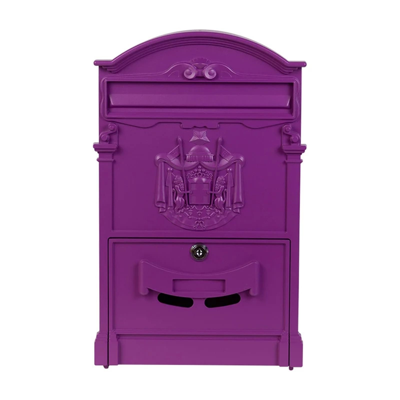 Xylrsmh Purple Post Box Wall Mount Locking Mailbox Vintage Lockable Metal Mailboxe Large Capacity Postbox Security Mail Letter Post Box Outdoor Mail Box Letter Box(Purple)