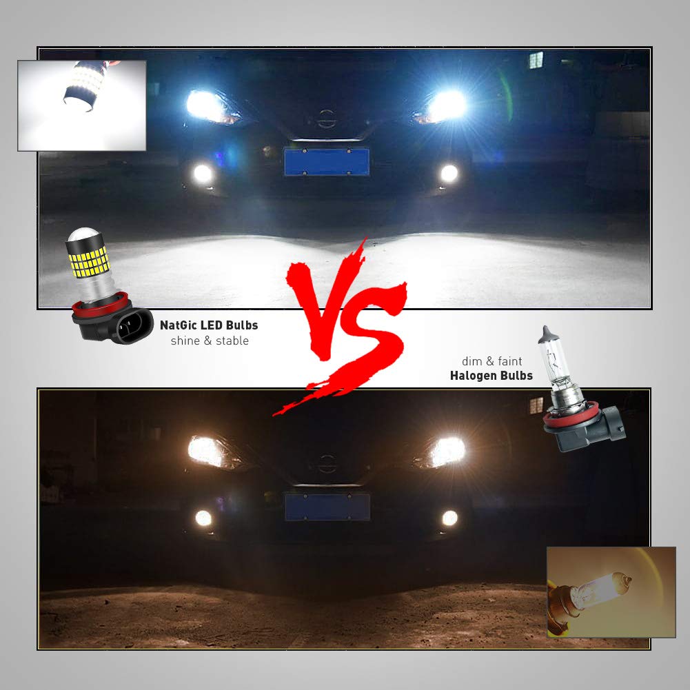 Lampadine H11 H8 H9 LED Xenon White 1800LM 3014SMD Chipset 78-EX con obiettivo Proiettore per luce di marcia diurna Luce per guida automobilistica, 6500K, 12-24V (2-Pack)