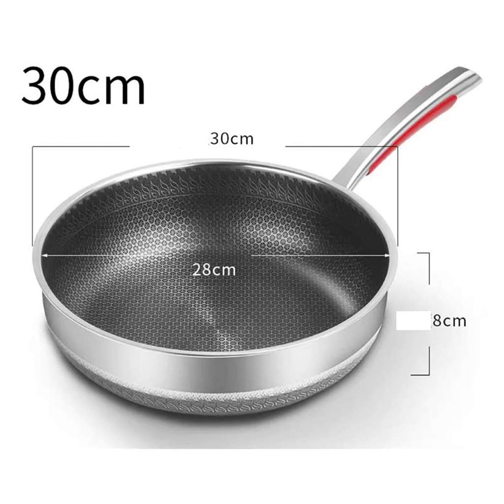 SH-chaoguo Fry Wok/Frying Pan/Uncoated Non-Stick Pan/316 Stainless Steel Cooking Pan (28/30 cm), for Induction Cooker, Gas Stove (Size : 30cm)