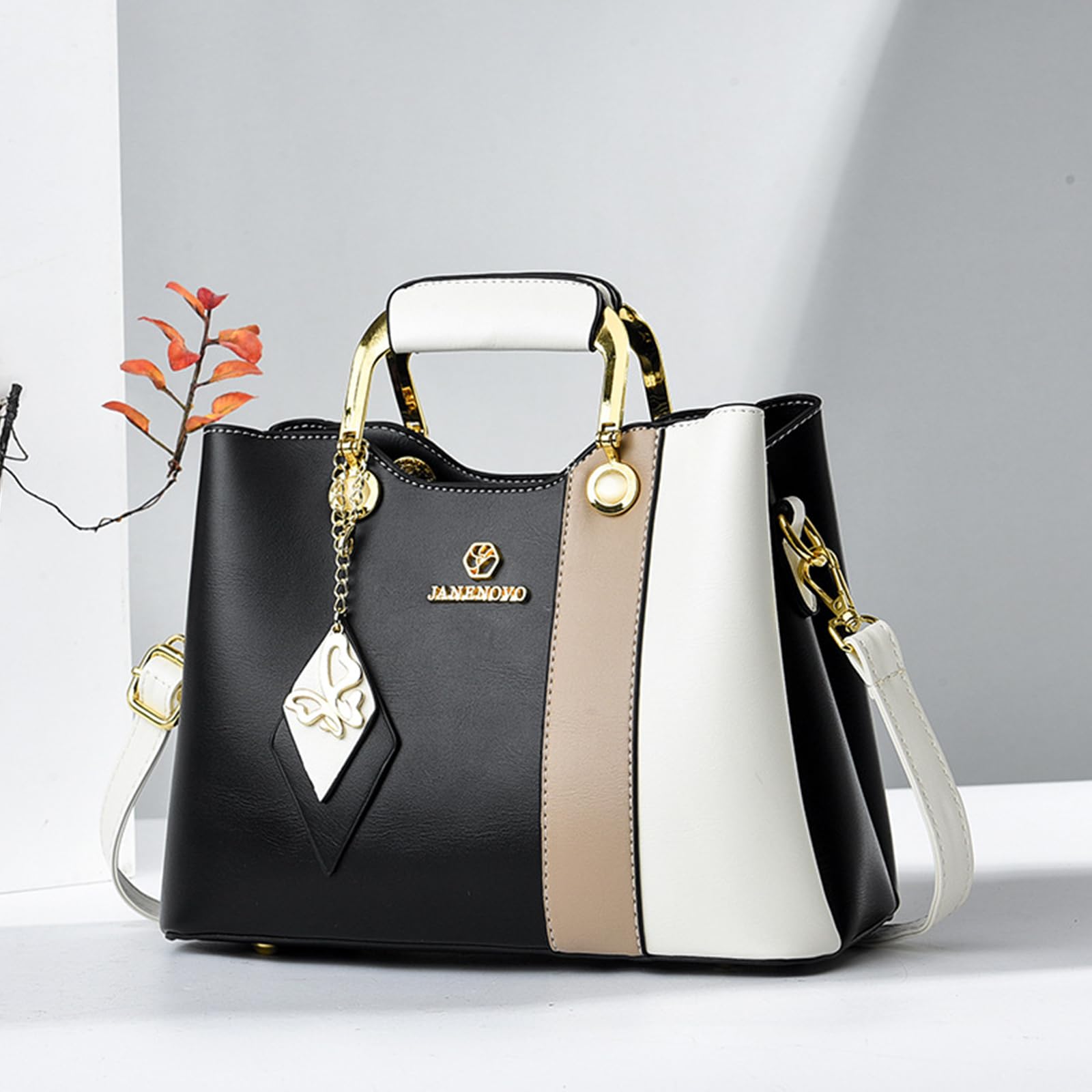NICOLE & DORIS Bolso de Mujer de Mano Bolso Bandolera Pequeño Lindo Bolso de Las Señoras Cuero PU Bolso Tote Multicolor Bolsa de Mensajero para Niñas Bolsa Cruzado Negro con Blanco