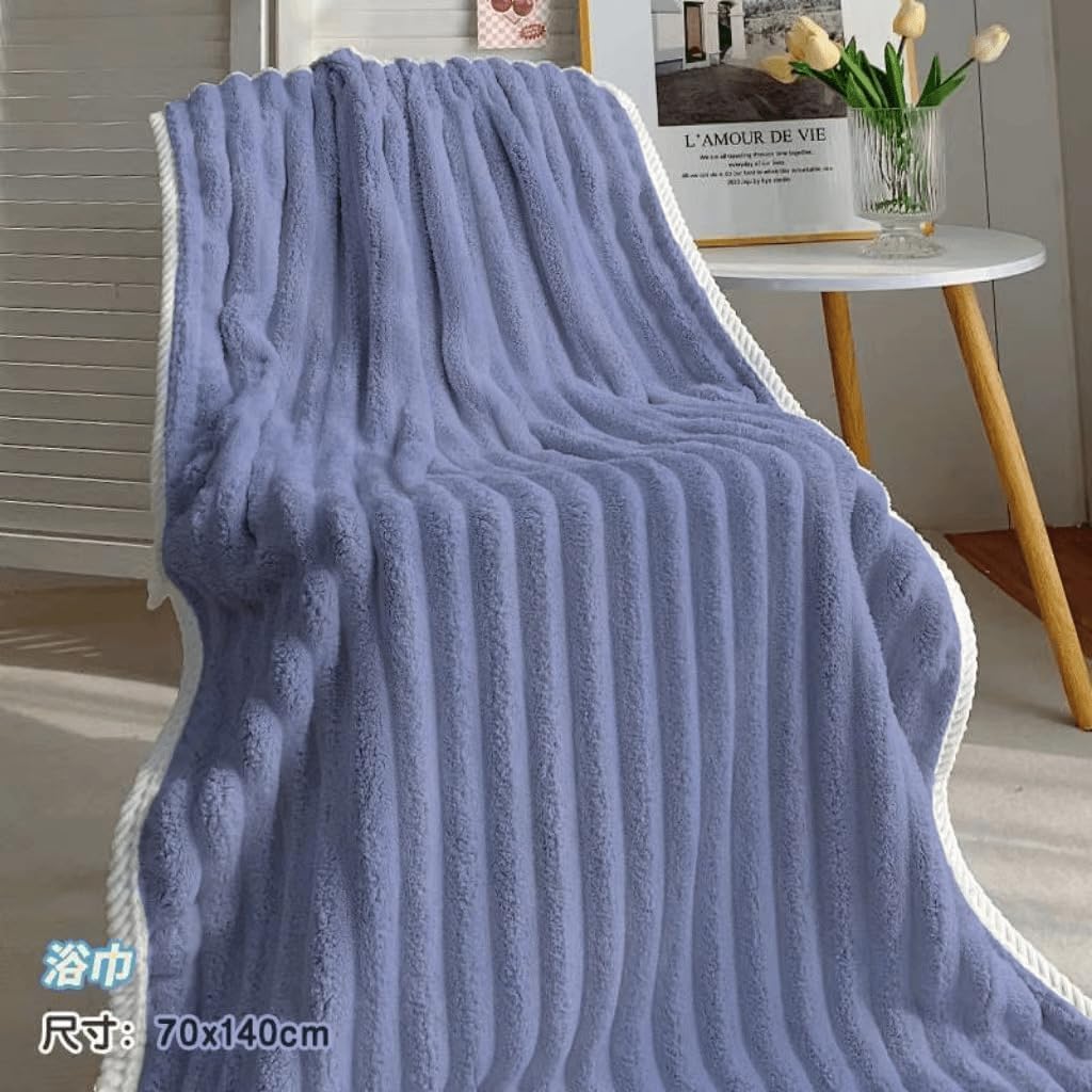 ABREEZE Dark Blue Coral Fleece Bath Towel Set of 3 - Ultra Soft Solid Blue Bath Towel & Hand Towel | Quick Dry, Highly Absorbent, Luxury Spa & Bathroom Decor