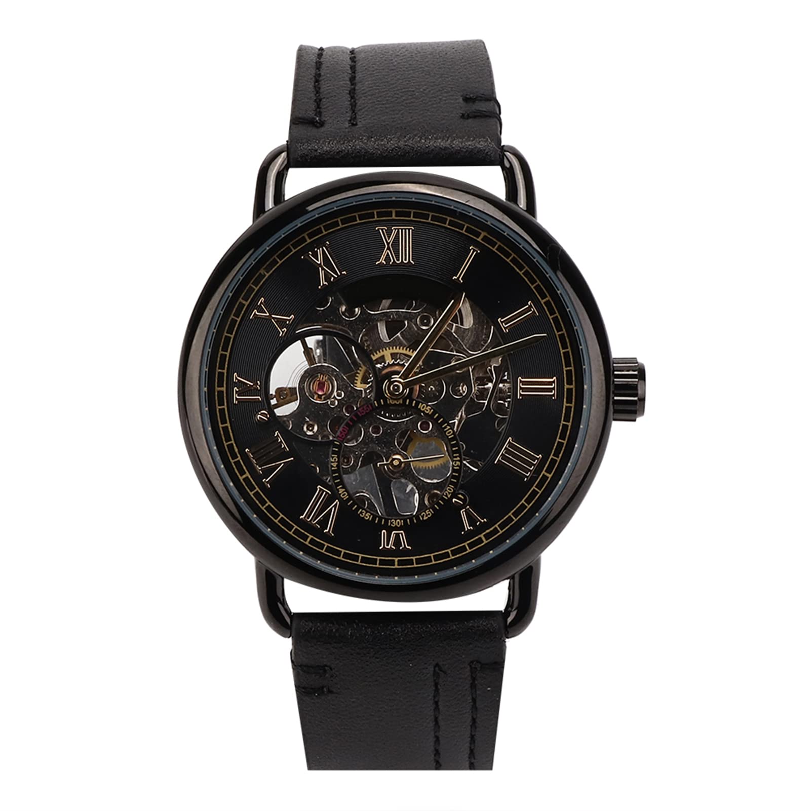 Jiawu Orologio Meccanico da Uomo Orologio da Polso Scheletrato Semi-Automatico per Uomo, Cinturino in Pelle PU Business Casual Impermeabile 30M in Acciaio Inossidabile, Elegante con Modello Vuoto per