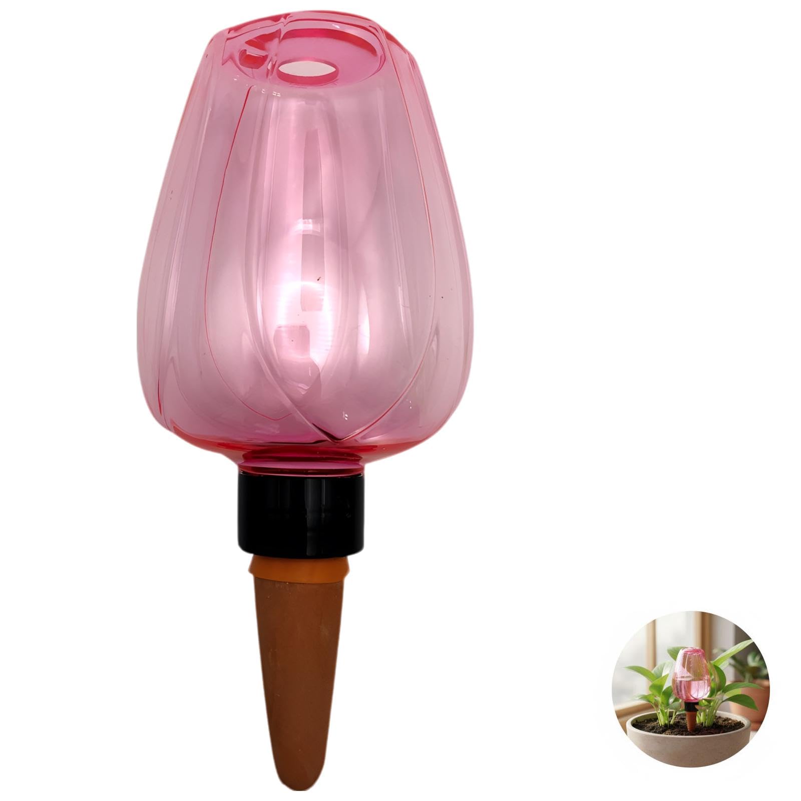 Lot de 3 Globes d'arrosage Automatique pour Plantes, Forme de Rose Rose, Diffusion Lente, capacité de 350 ML, Hauteur de 17,5 cm, pour Plantes en Pot intérieur, Vacances et décoration
