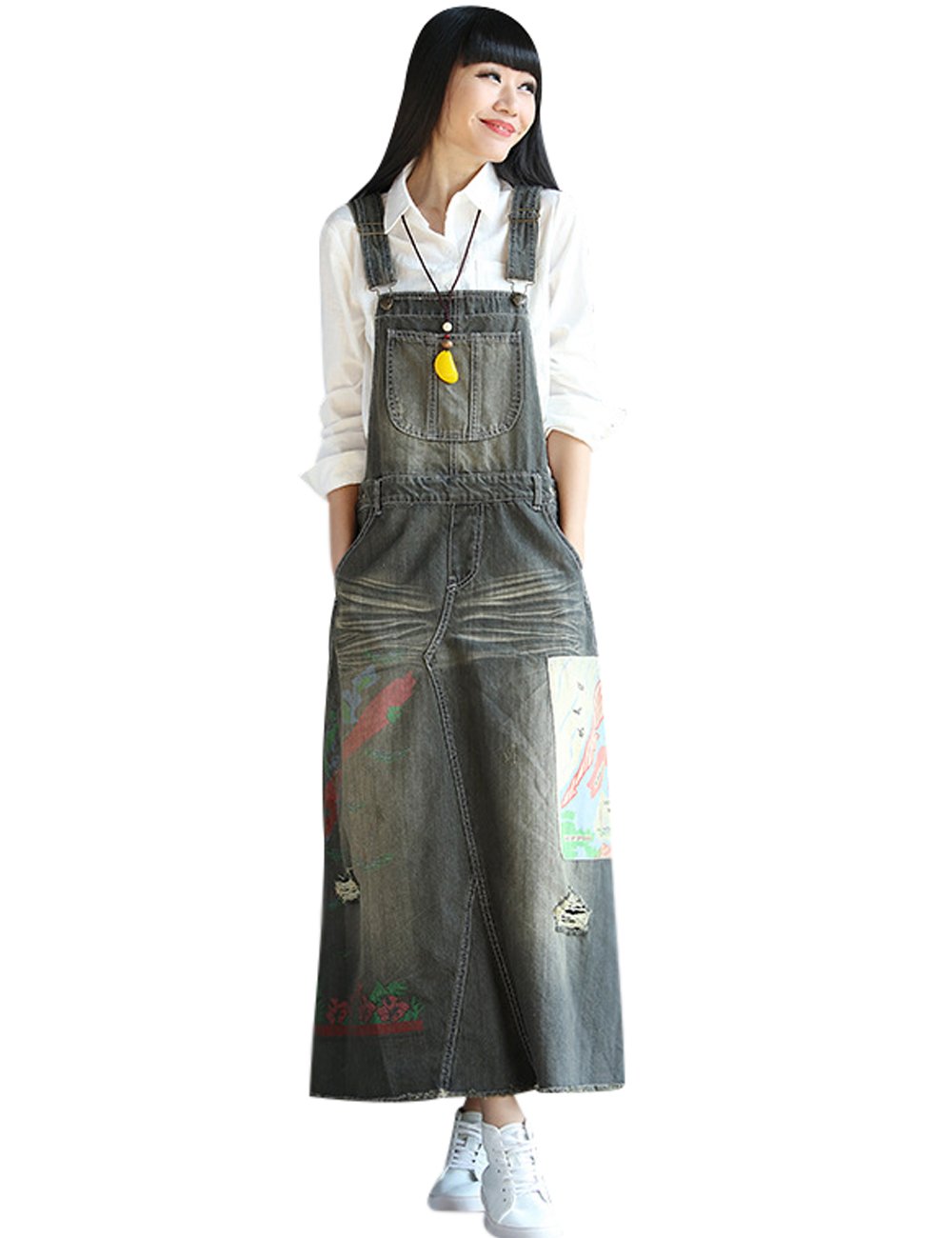 Youlee Femmes Imprimé Salopette Robe en jean