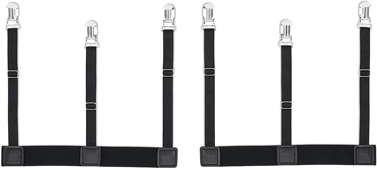 1 Pair Adjustable Shirt Stays Holders Suspenders Elastic Garter Belt Clip w/Non-Slip Locking Clamps for Man and Woman