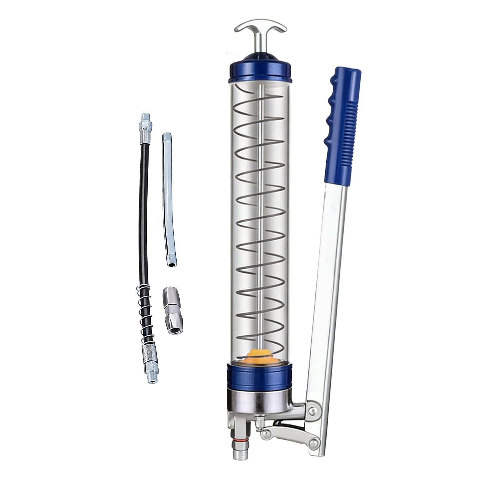 Lubricación profesional de cuerpo de aluminio con mango para maquinaria industrial, tubo de grasa transparente, bombas de grasa manuales