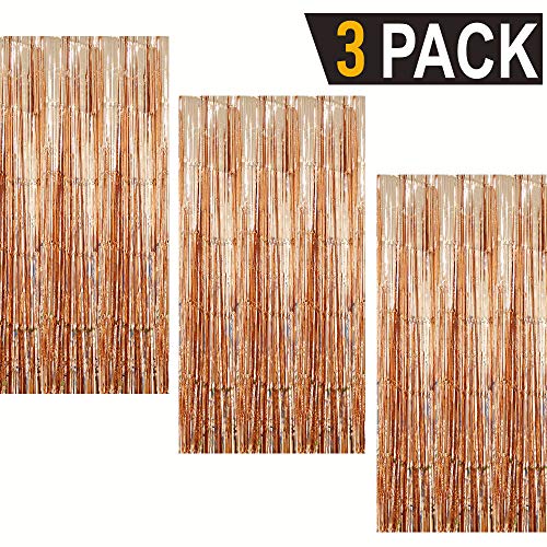 Image of GOER 3.2 ft x 9.8 ft Metallic Tinsel Foil Fringe Curtains for Party Photo Backdrop Wedding Decor (3 Packs,Champagne Gold)