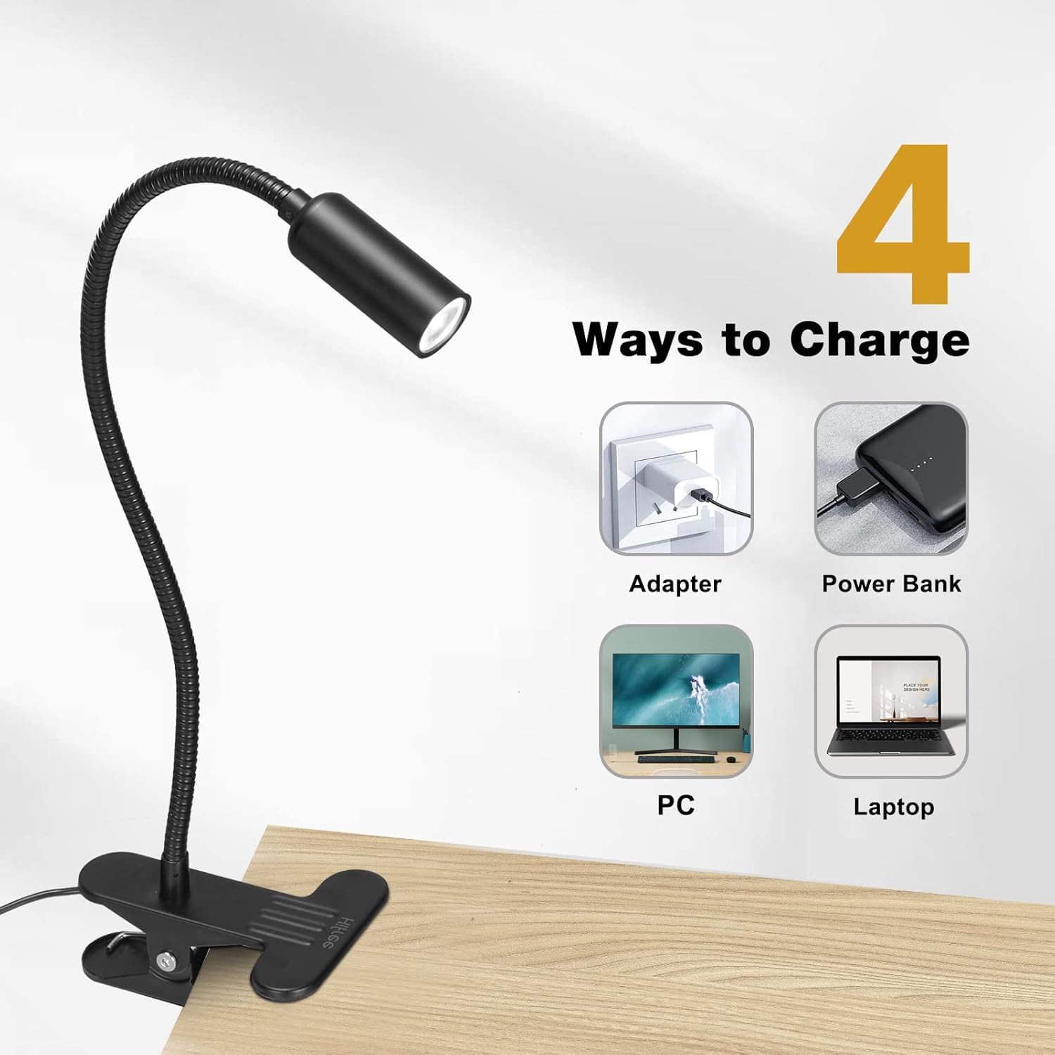 Hifree 5W Led Lampara Lectura Cama, 10 Niveles Lampara Pinza Cabecero Cama, Usb Interface Lampara para Leer en La Cama es adecuado para el Aprendizaje, Manicura, Manualidades, Maquillaje