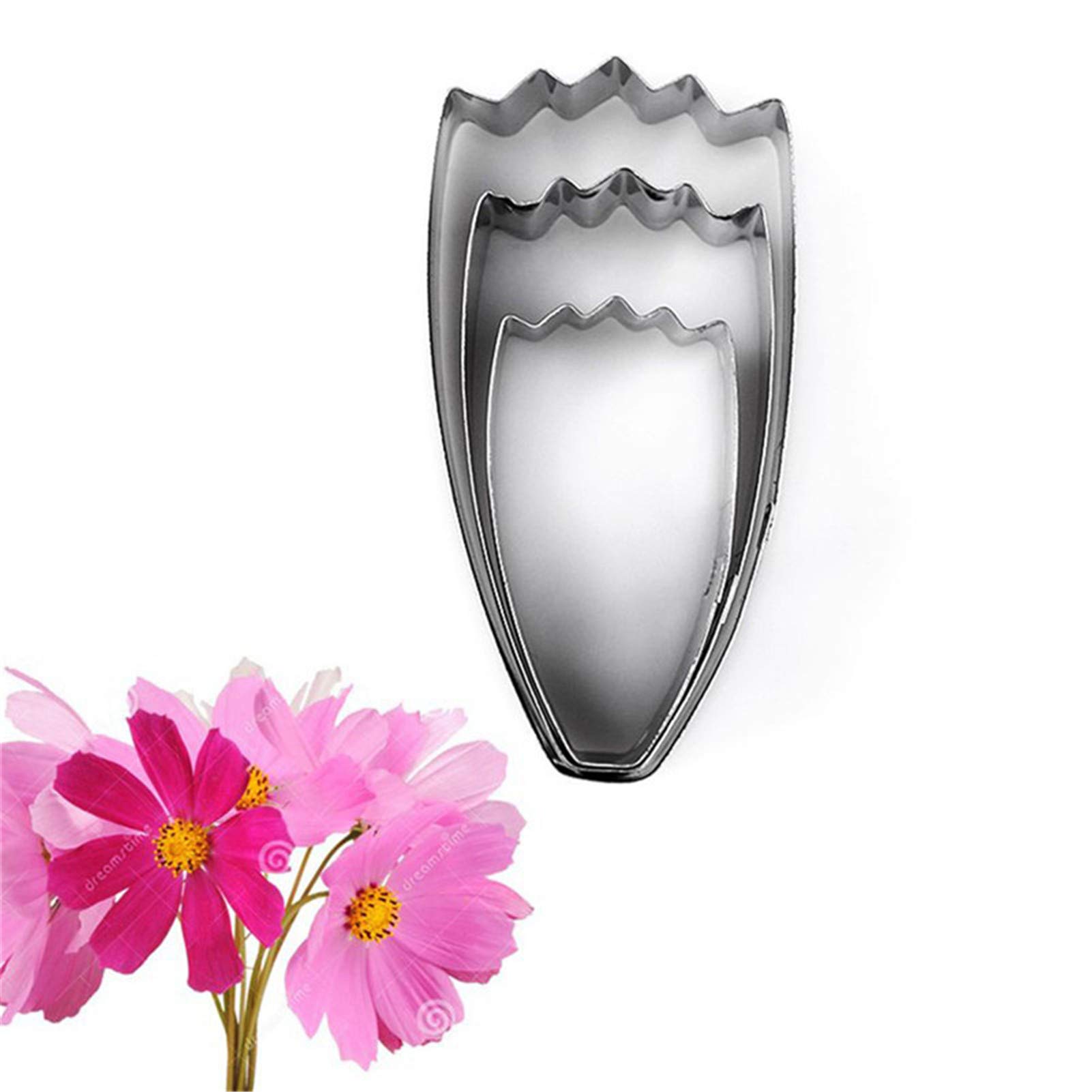 Dubens Silver Set Of 3 Stainless Steel Cookie Cutters Cosmos Petal Flower Baking Decorating Tool Fondant Cake Sugar Craft Shape Biscuit Mould Bakeware