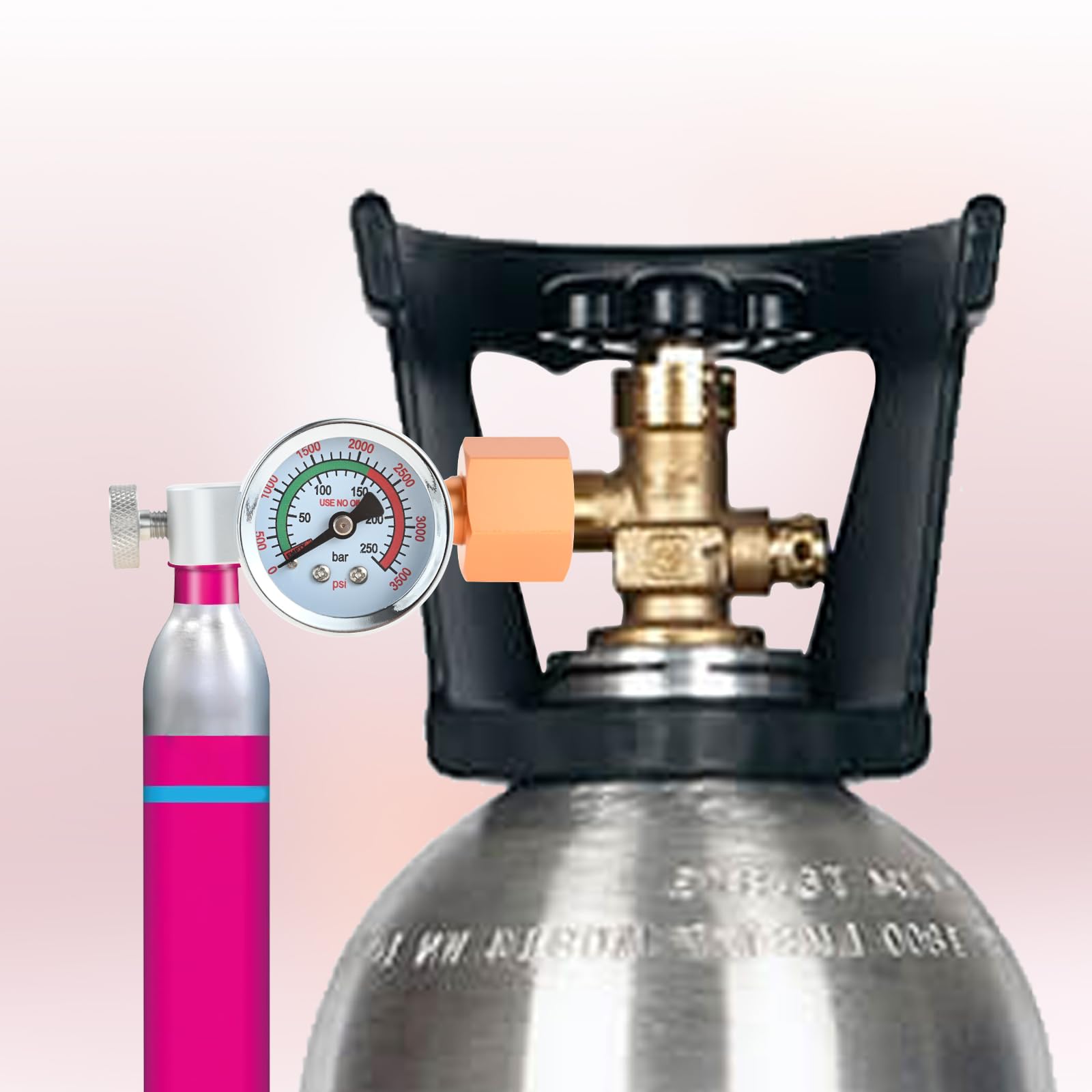 Adattatore CO2 ricambi Quick Connect per cilindri W21.8-14, CO2 bombole di gas Refill adattatore con manometro da 3500psi, compatibile con Duo, Art, Terra, Crystal 3.0, Gaia