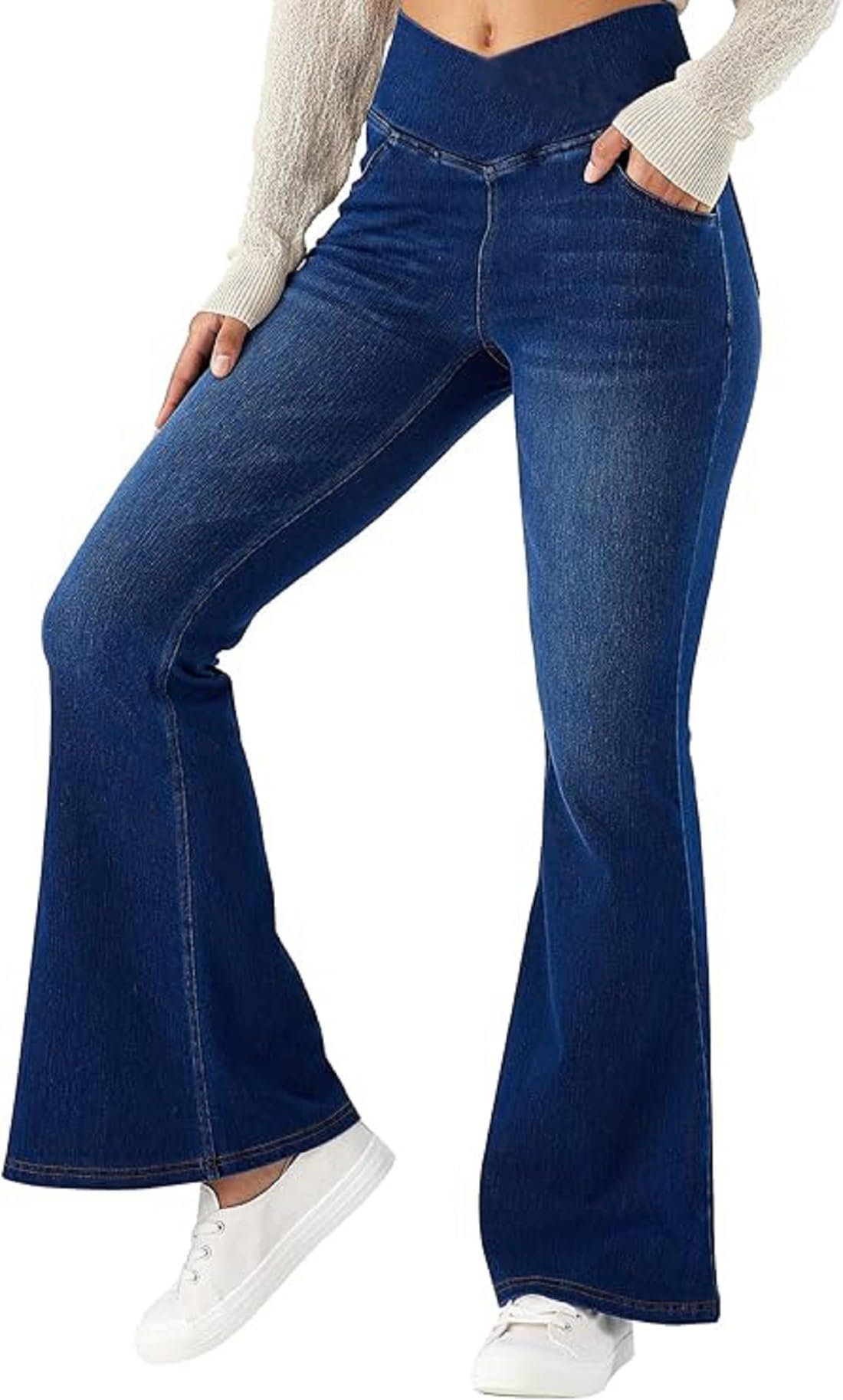 adbucks Stretchy Jeggings for Women with High Waisted Bell Bottom Flare Jeggings with Pockets & Attractive Washing Effect-picture-56
