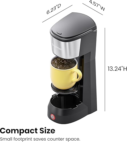 Miniatura 8 de Chefman Cafetera de una sola porción, máquina de café K Cup compatible con cápsulas K-Cup y café molido, cafetera de goteo de 6 a 14 onzas, elevador