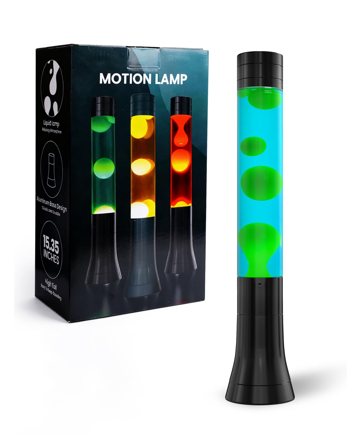 Klarlight Lava Lamp, Green Wax, Blue Liquid Motion Lamps Night Lamp, with 2 Pack R39 25W E14 Reflector Bulb, 15.35" Motion Desk Decor for Kids Adults - Kinetic Art for Relaxing/Office/Gift, BS Plug