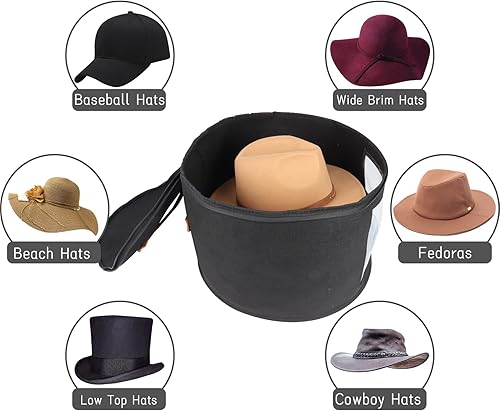 Miniatura 5 de Cajas para sombreros para mujer, caja de almacenamiento para sombreros, estuche de viaje, caja de almacenamiento plegable para sombreros con tapas,