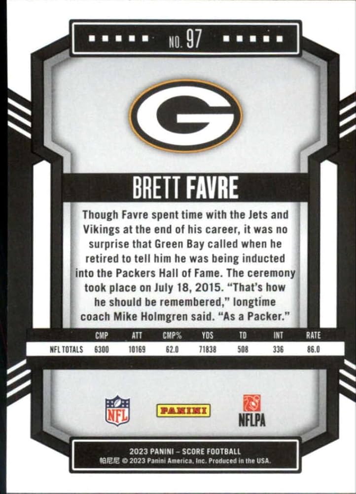 NFL Brett Favre サインカード Brett Favre NFL Memorabilia, Brett Favre Collectibles