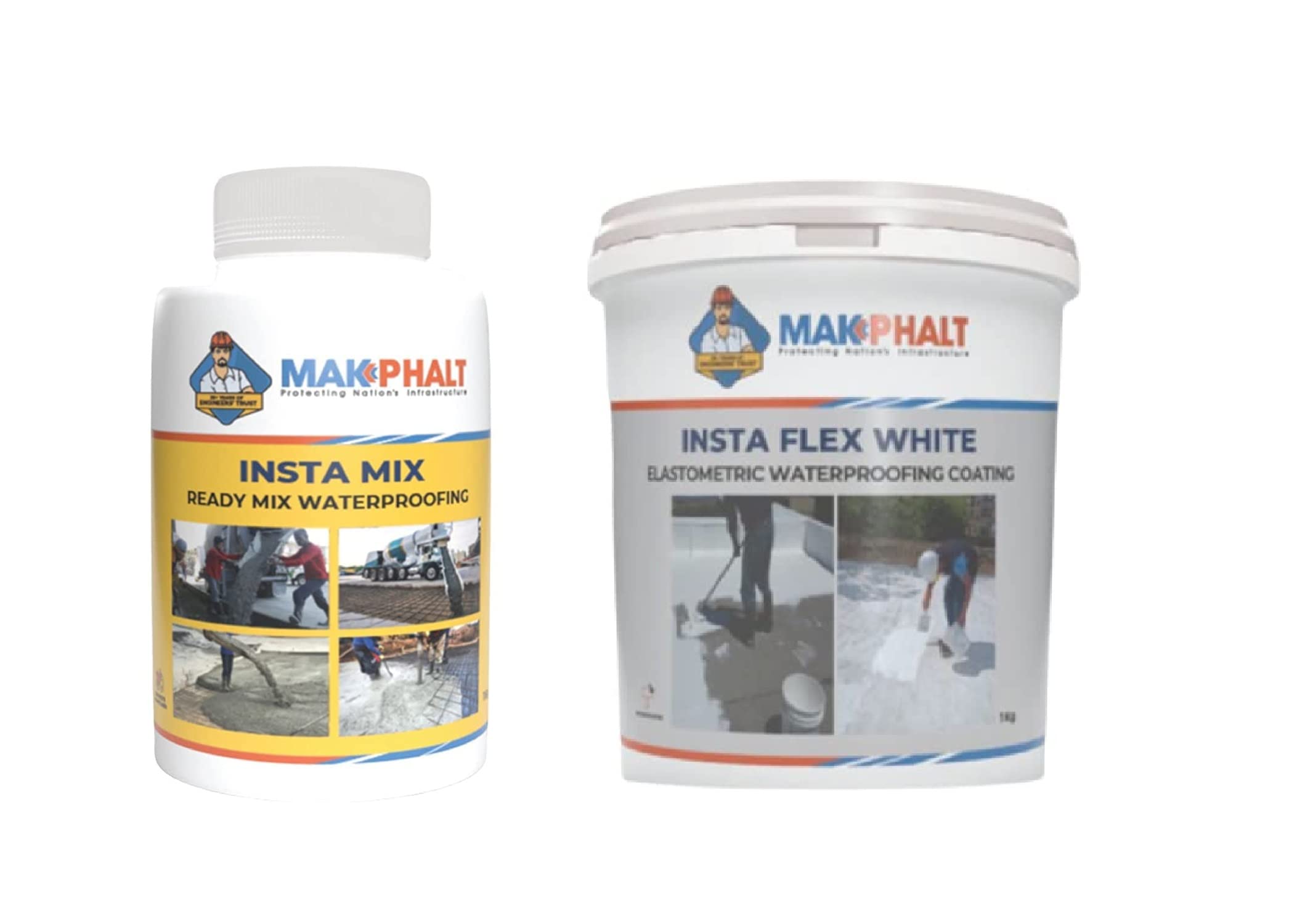MAKPHALT MK Petro Combo of Insta Mix Integral Waterproofing Compound and Insta Flex White For External Wall And Roof Waterproofing Coating | Elastomeric Waterproofing | 1Kg Each