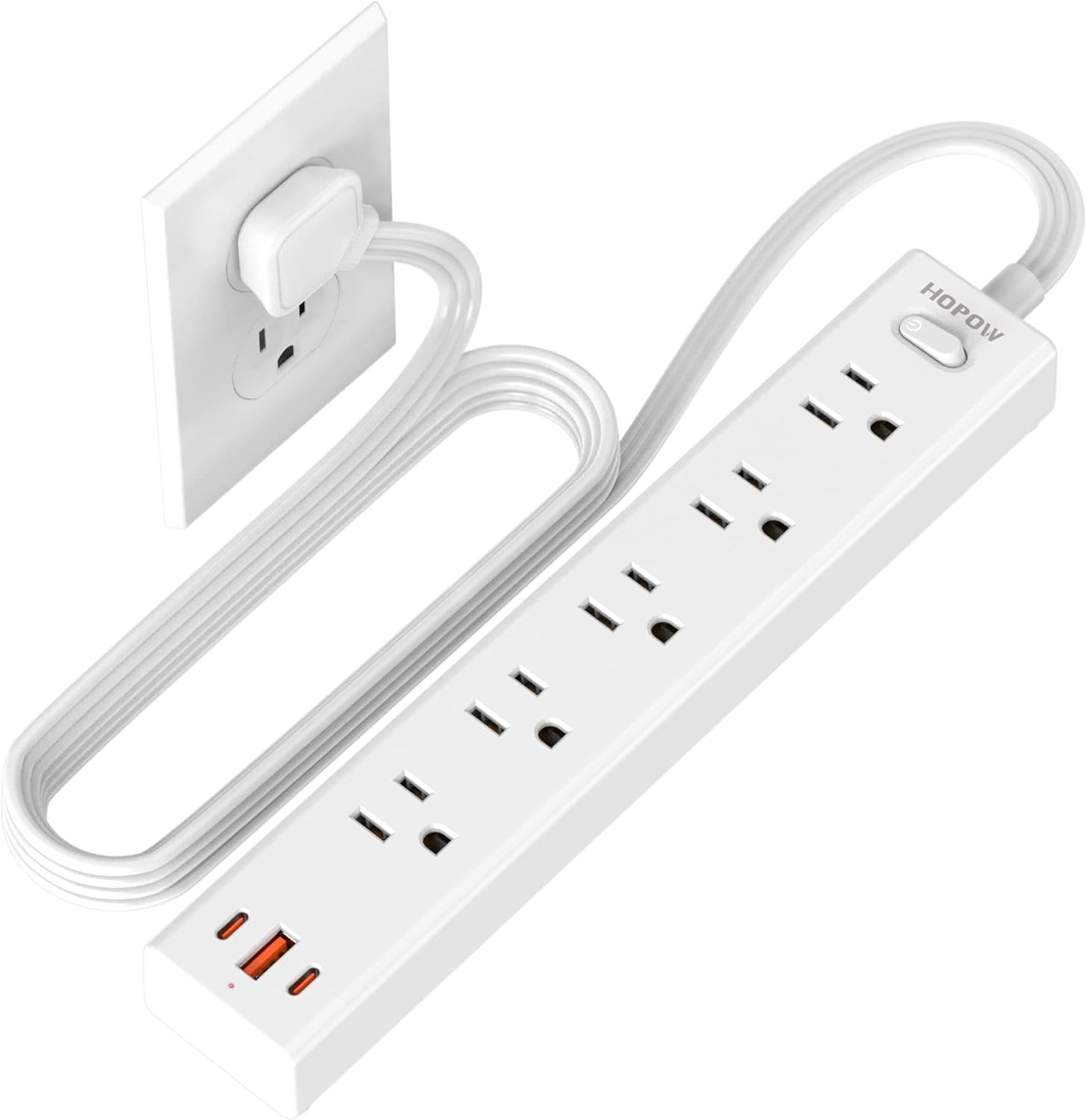 HOPOW Flat Plug Power Strip, 6 Ft Ultra Thin Flat Extension