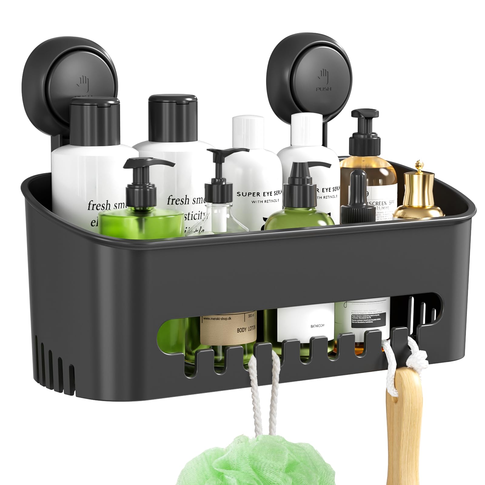ilikable Vacuum Shower Caddy Suction Cup No-Drilling Removable Waterproof Bathroom Wall Shelf Shower Basket Storage Organizer for Shampoo Conditioner Razors Soap - Dark Grey