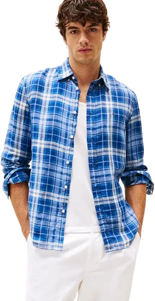 Tommy Hilfiger Men's Long Sleeve Casual Linen Button Down Shirts in Regular Fit