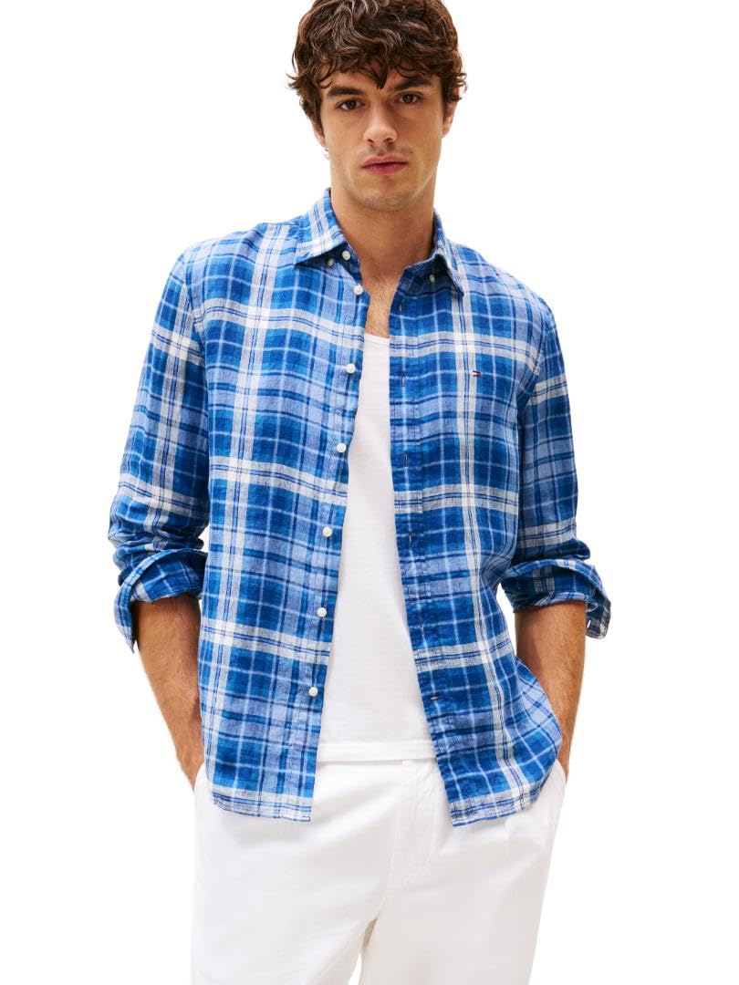 Tommy Hilfiger Men's Long Sleeve Casual Linen Button Down Shirts in Regular Fit
